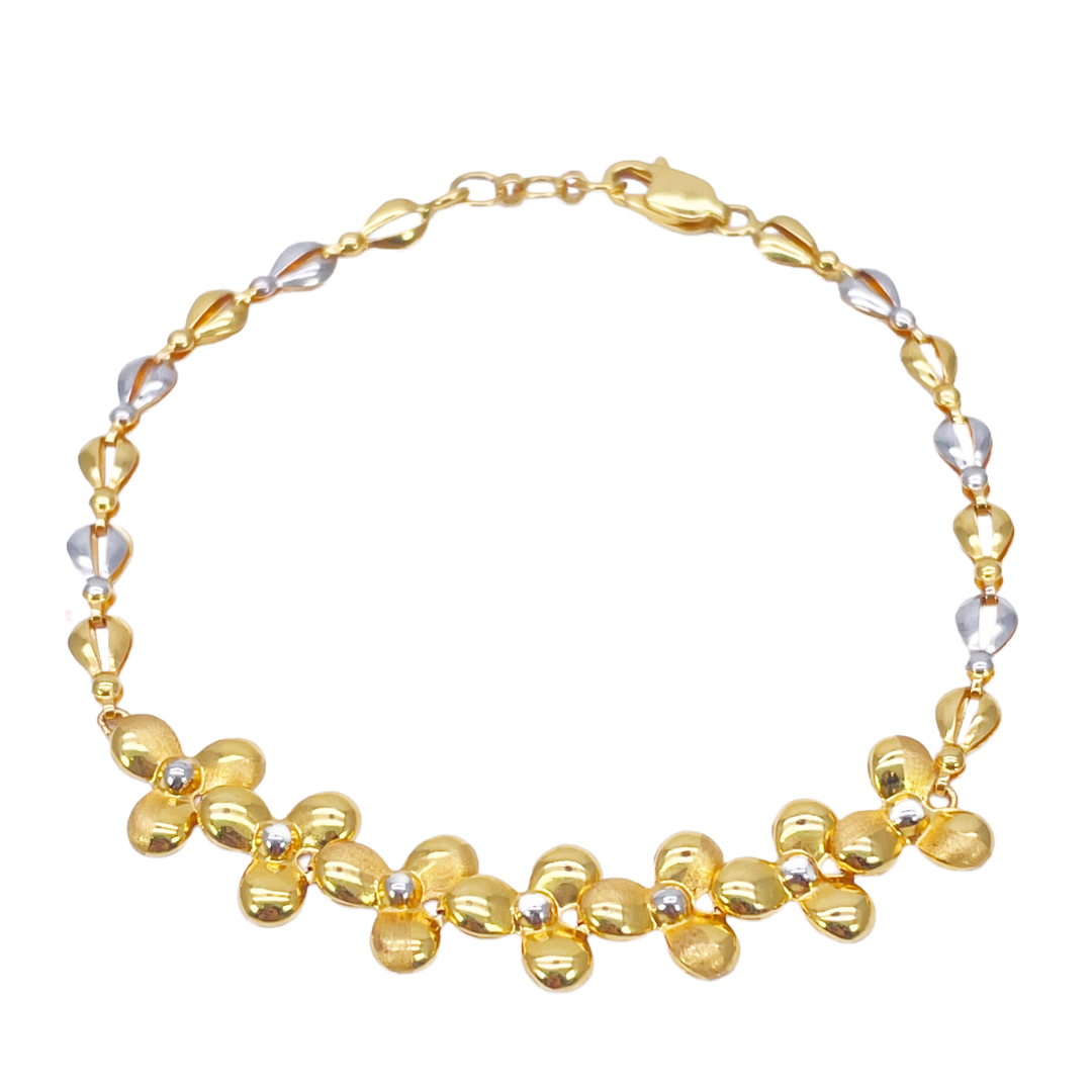 22ct Yellow Gold Fancy High Polished & Matte Two Tone Flower Bracelet 7.5 inch