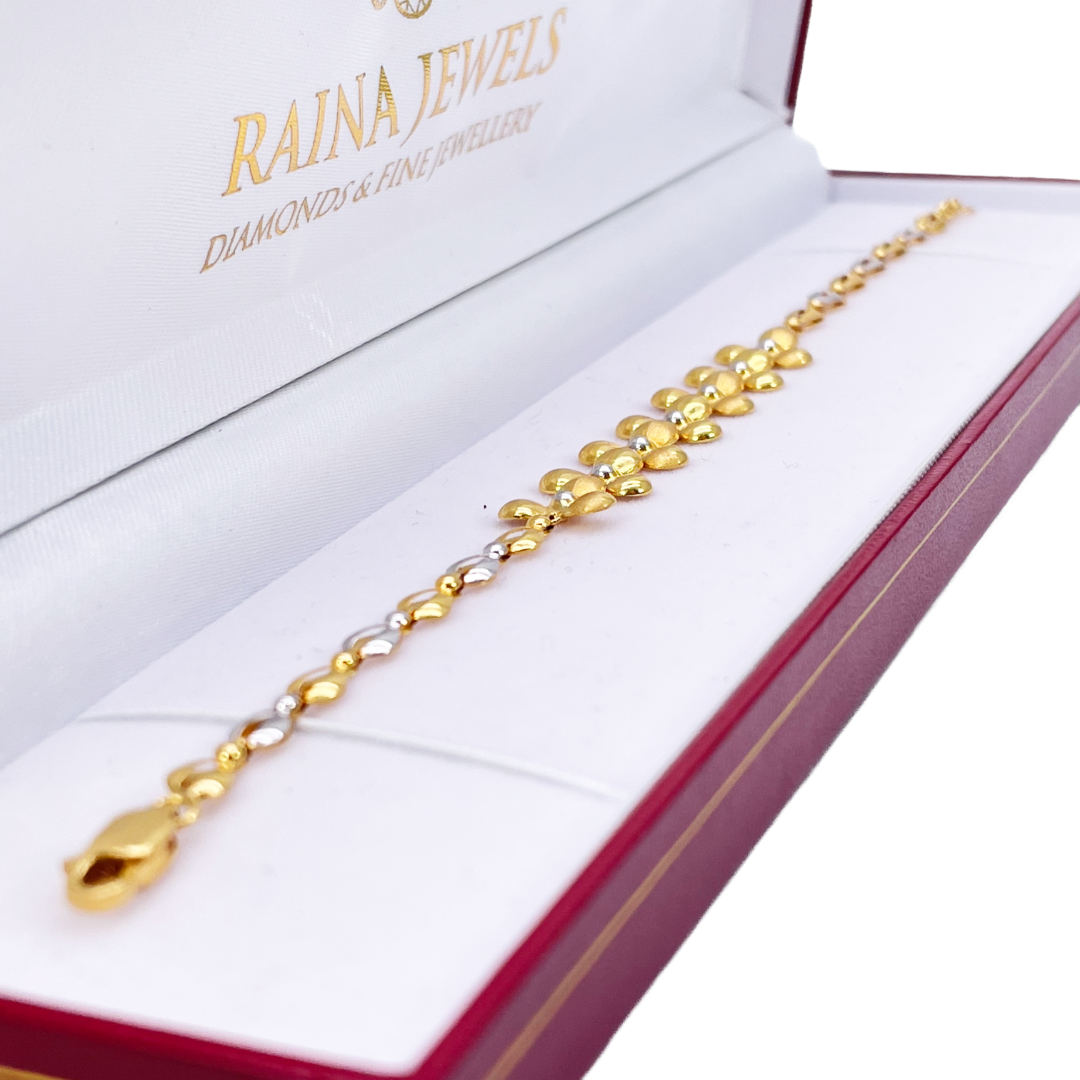 22ct Yellow Gold Fancy High Polished & Matte Two Tone Flower Bracelet 7.5 inch