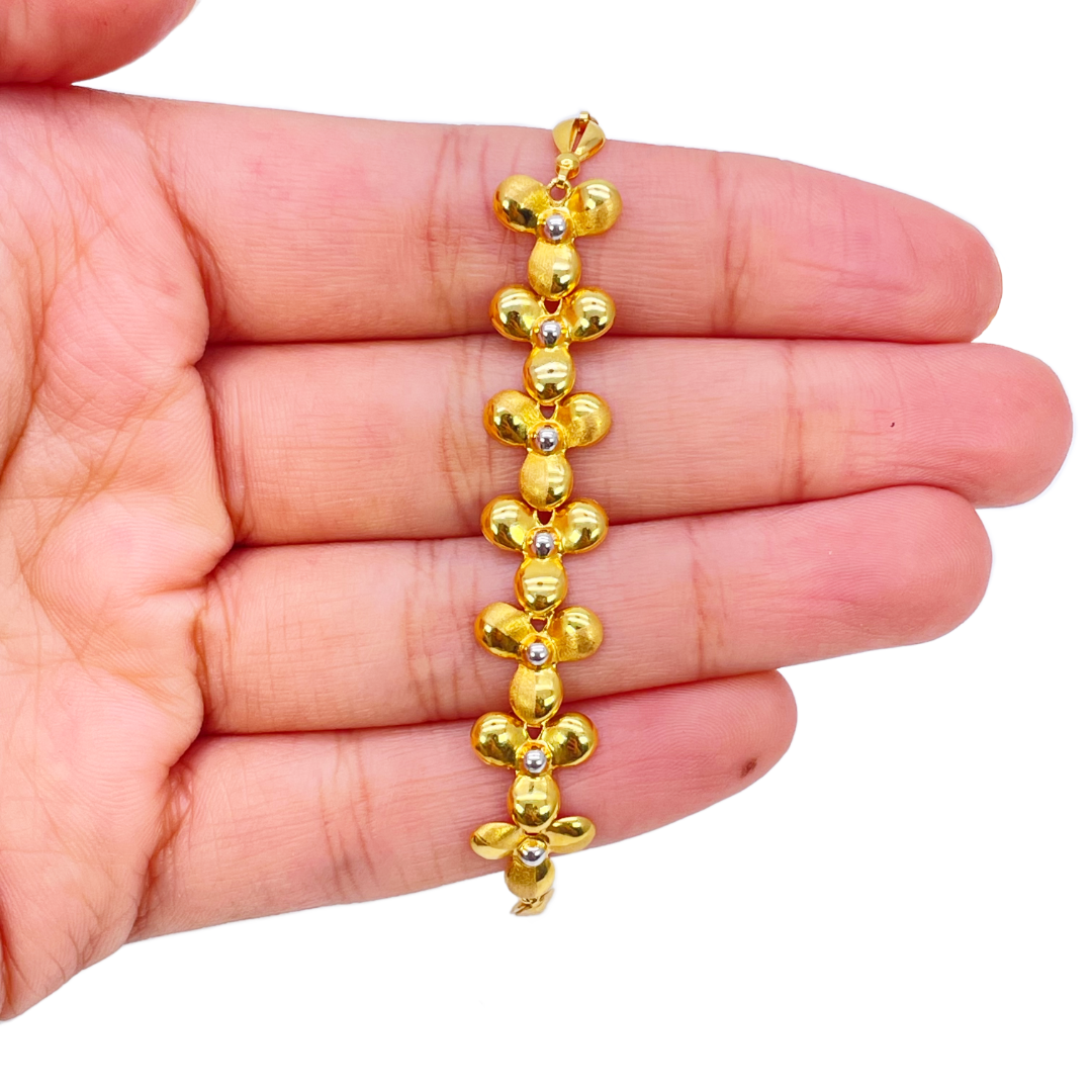 22ct Yellow Gold Fancy High Polished & Matte Two Tone Flower Bracelet 7.5 inch