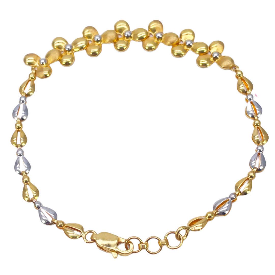 22ct Yellow Gold Fancy High Polished & Matte Two Tone Flower Bracelet 7.5 inch