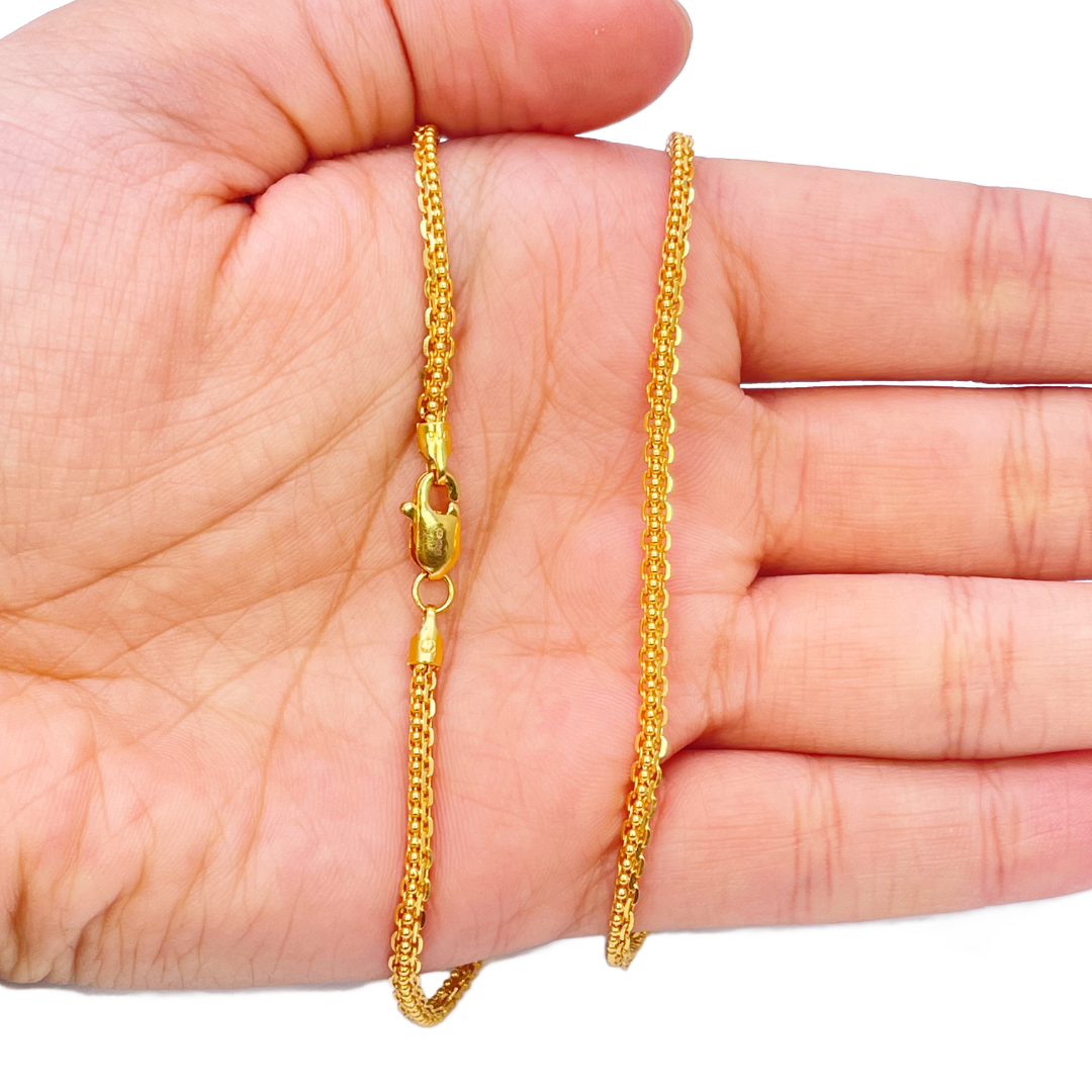 22ct Yellow Gold Small Beaded Linked Chain Necklace 20 Inches 2.6mm Width
