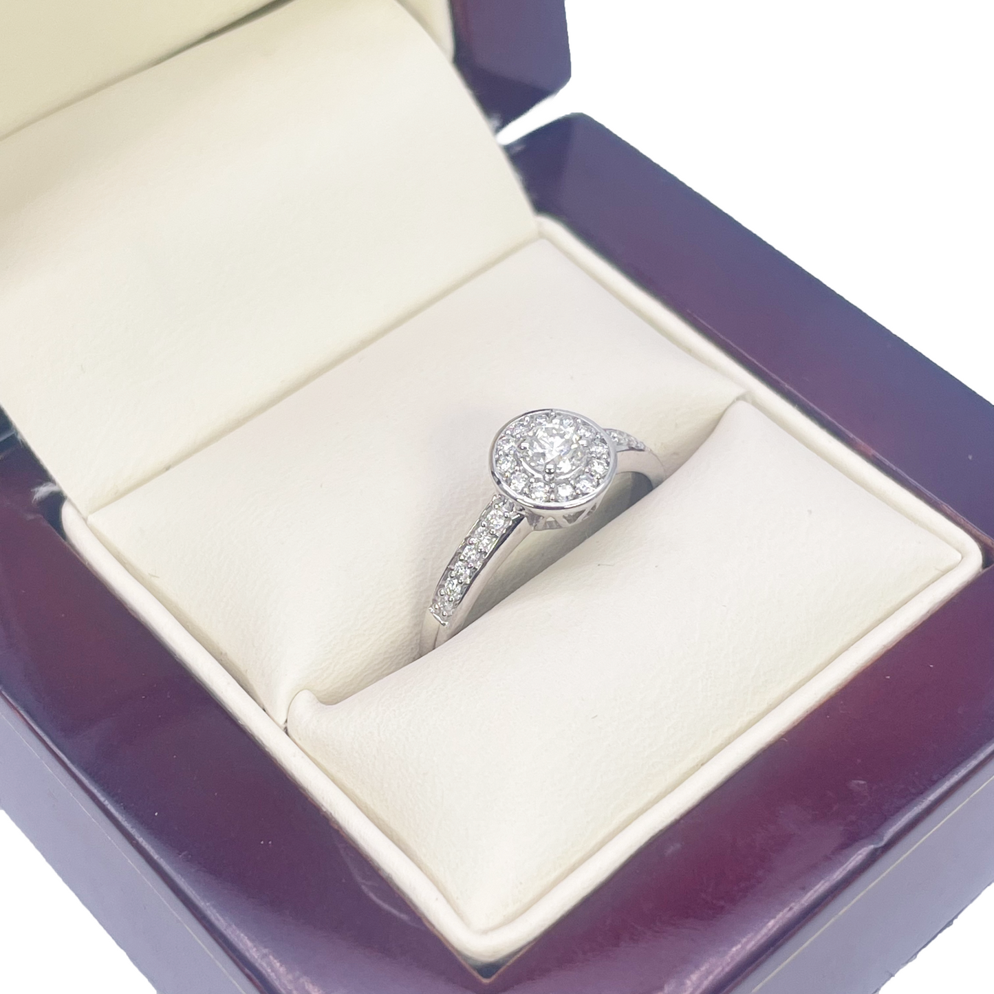 18ct White Gold & Round Natural Diamond Pav� Halo Ring 0.30ct