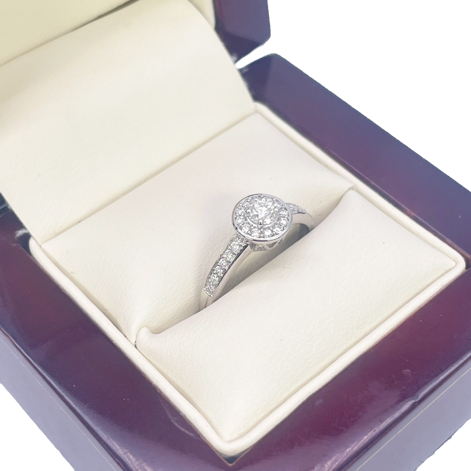 18ct White Gold & Round Natural Diamond Pav� Halo Ring 0.30ct