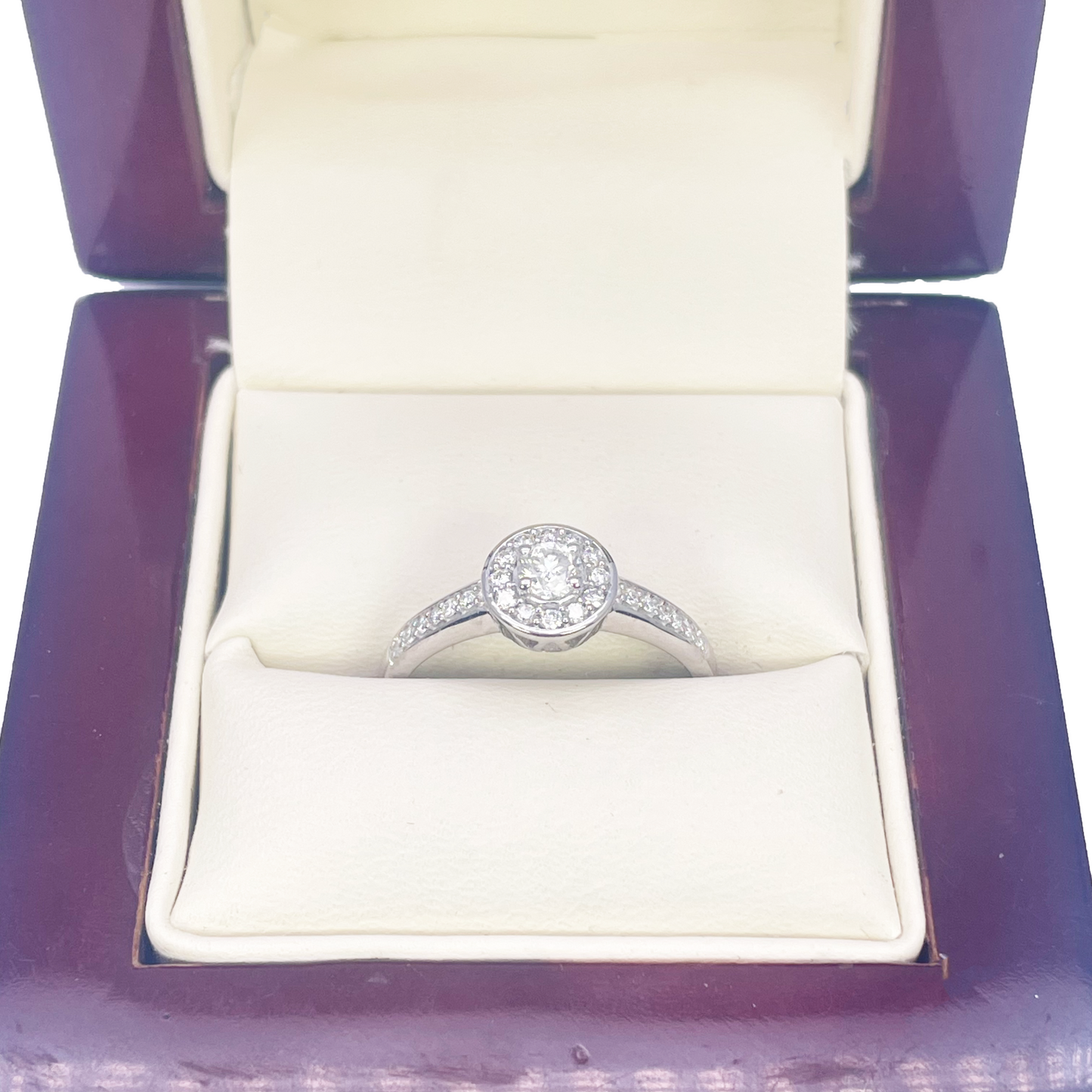 18ct White Gold & Round Natural Diamond Pav� Halo Ring 0.30ct