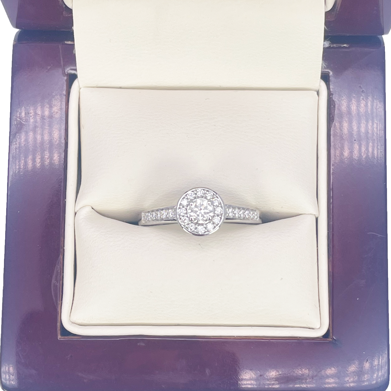 18ct White Gold & Round Natural Diamond Pav� Halo Ring 0.30ct