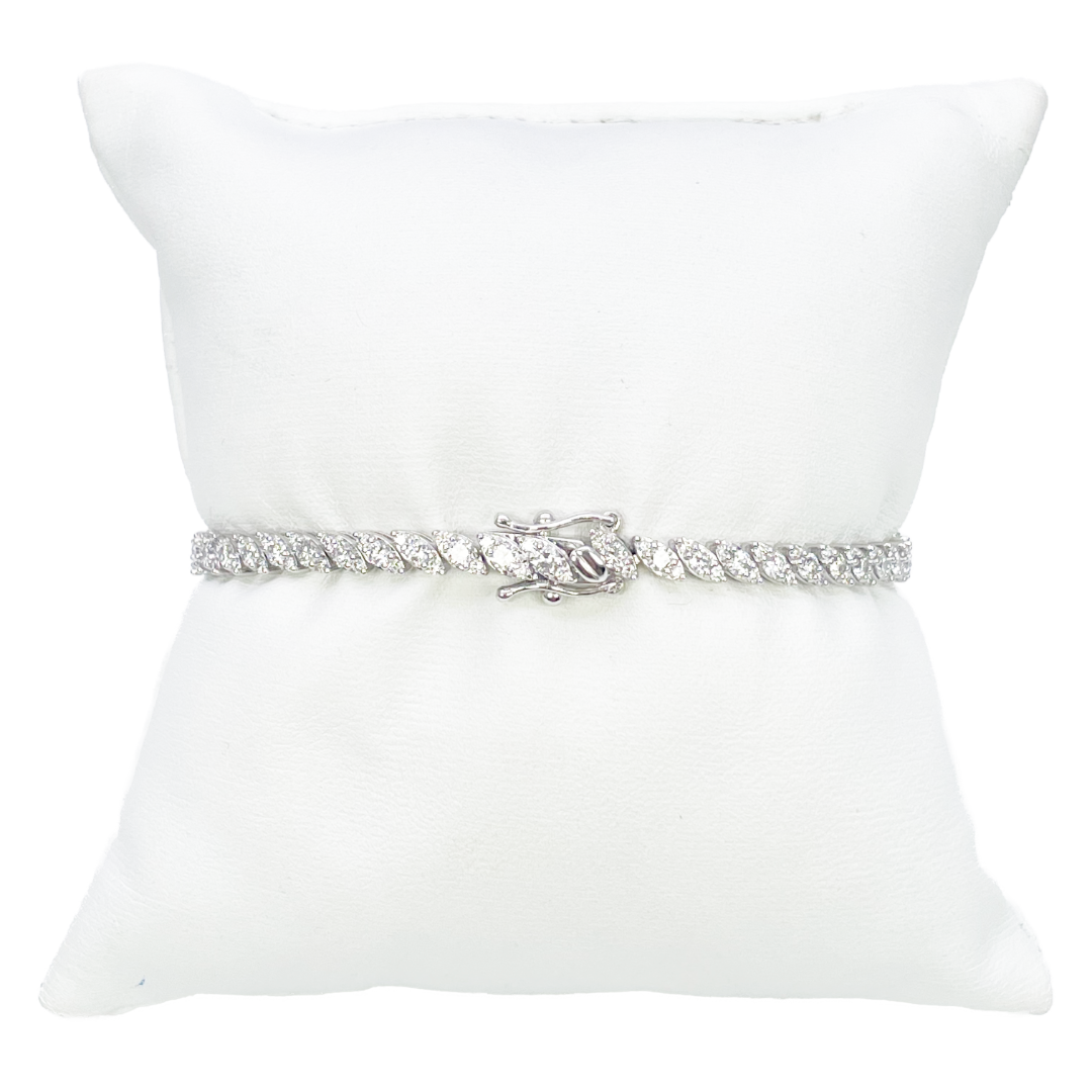 18ct White Gold & Natural Diamond Leaf Marquise Style Tennis Bracelet 3.21ct