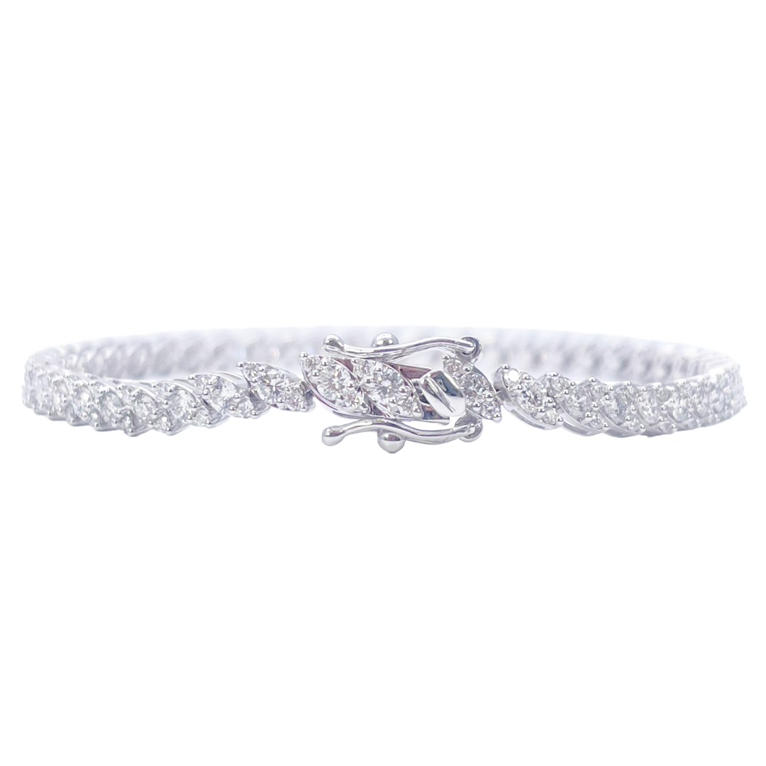 18ct White Gold & Natural Diamond Leaf Marquise Style Tennis Bracelet 3.21ct