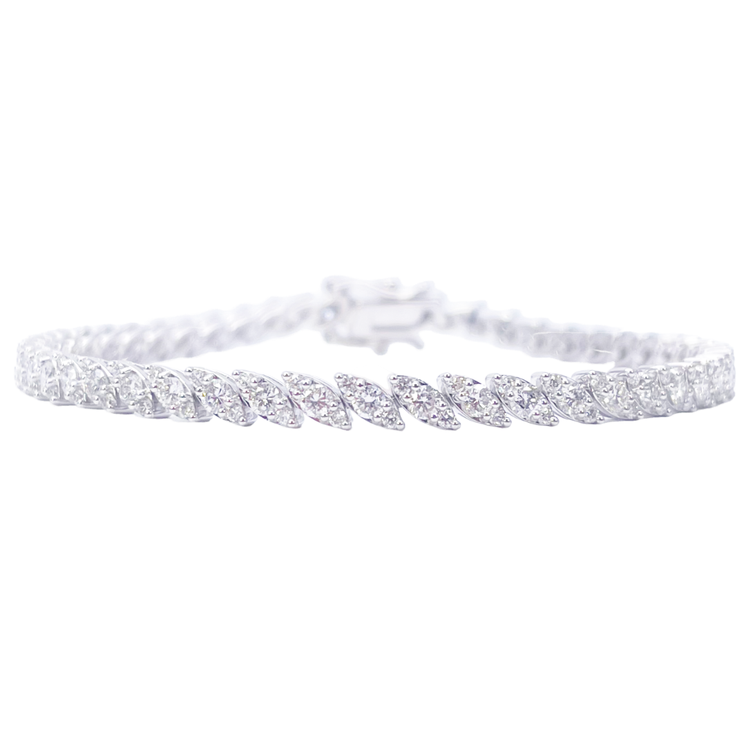 18ct White Gold & Natural Diamond Leaf Marquise Style Tennis Bracelet 3.21ct
