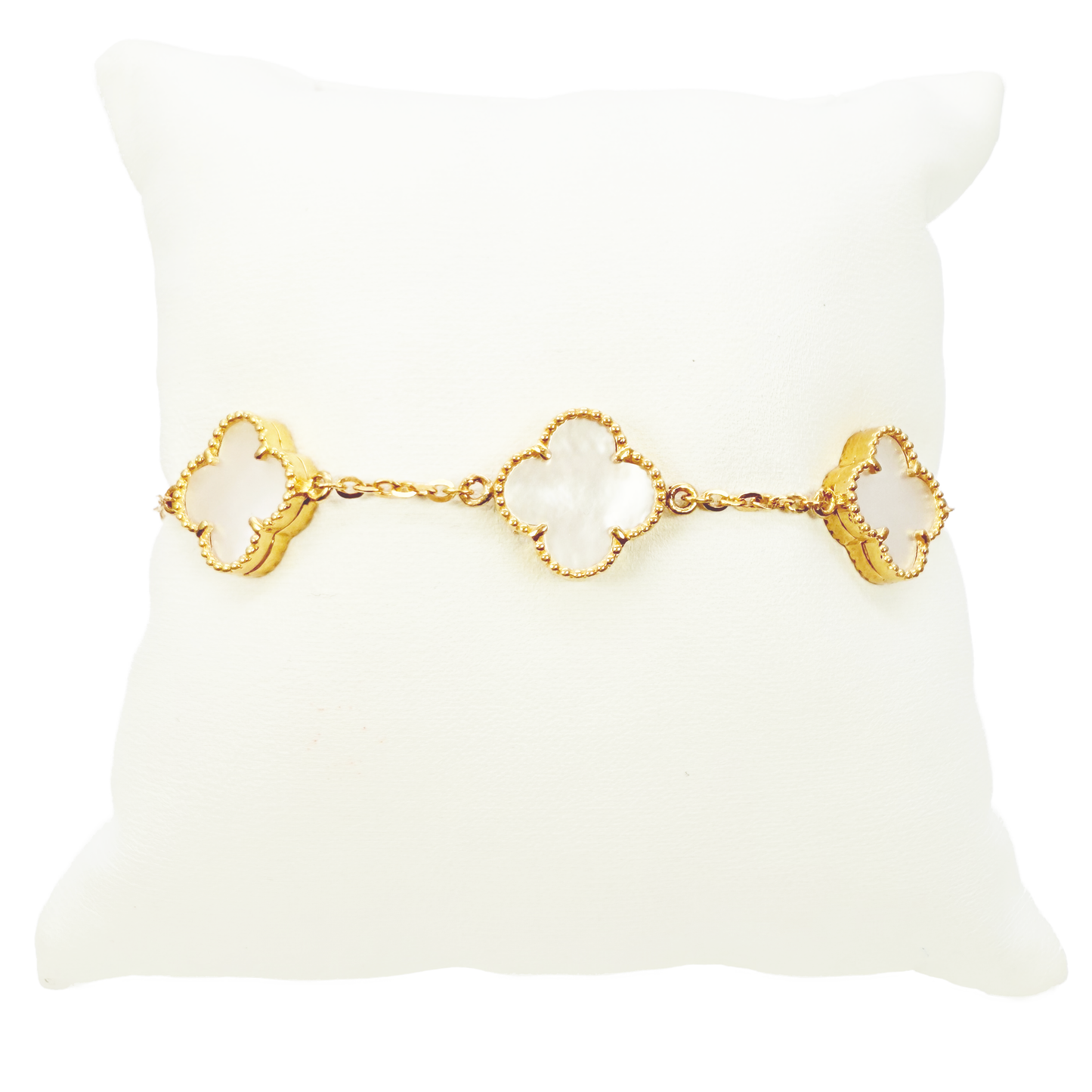 22ct Yellow Gold 5 Floral Clover Mother Of Pearl Bracelet 7 inches