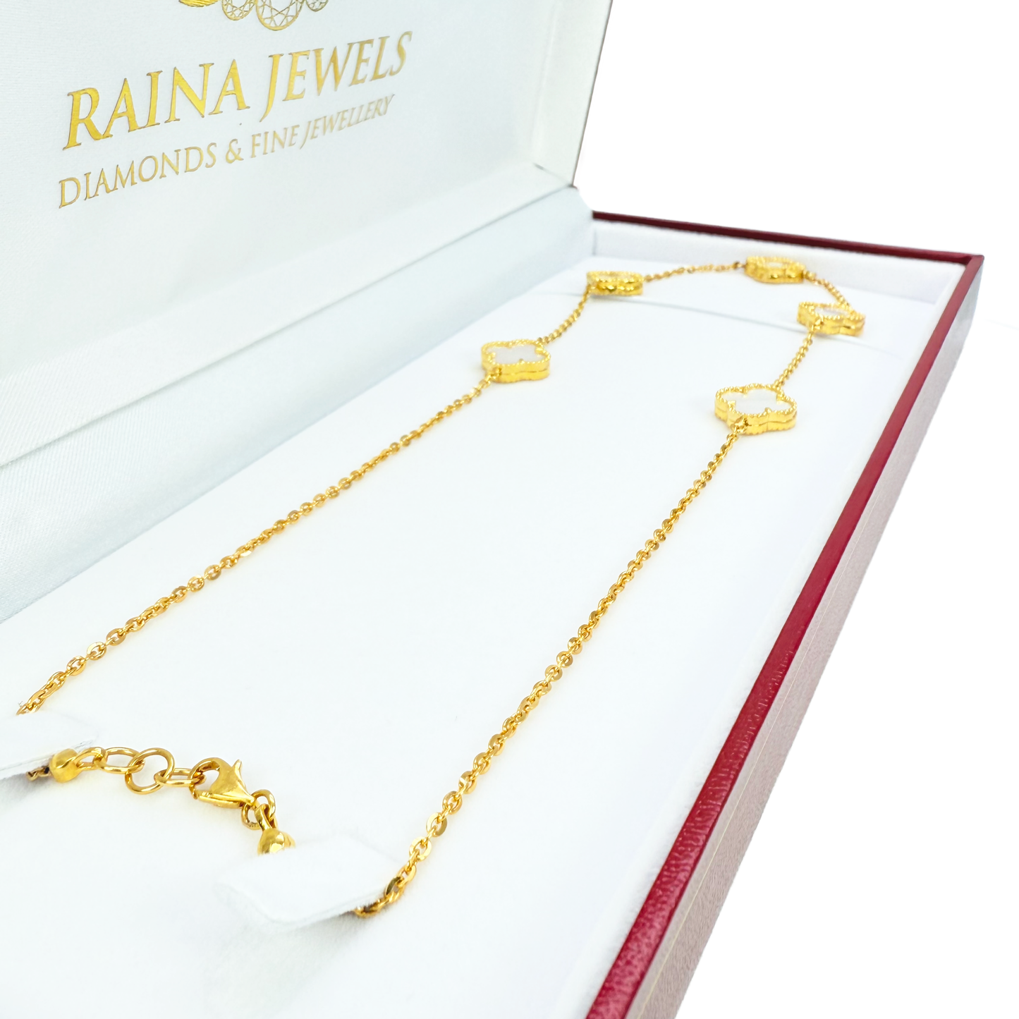 22ct Yellow Gold Mother Of Pearl Clover Necklace 18 Inches