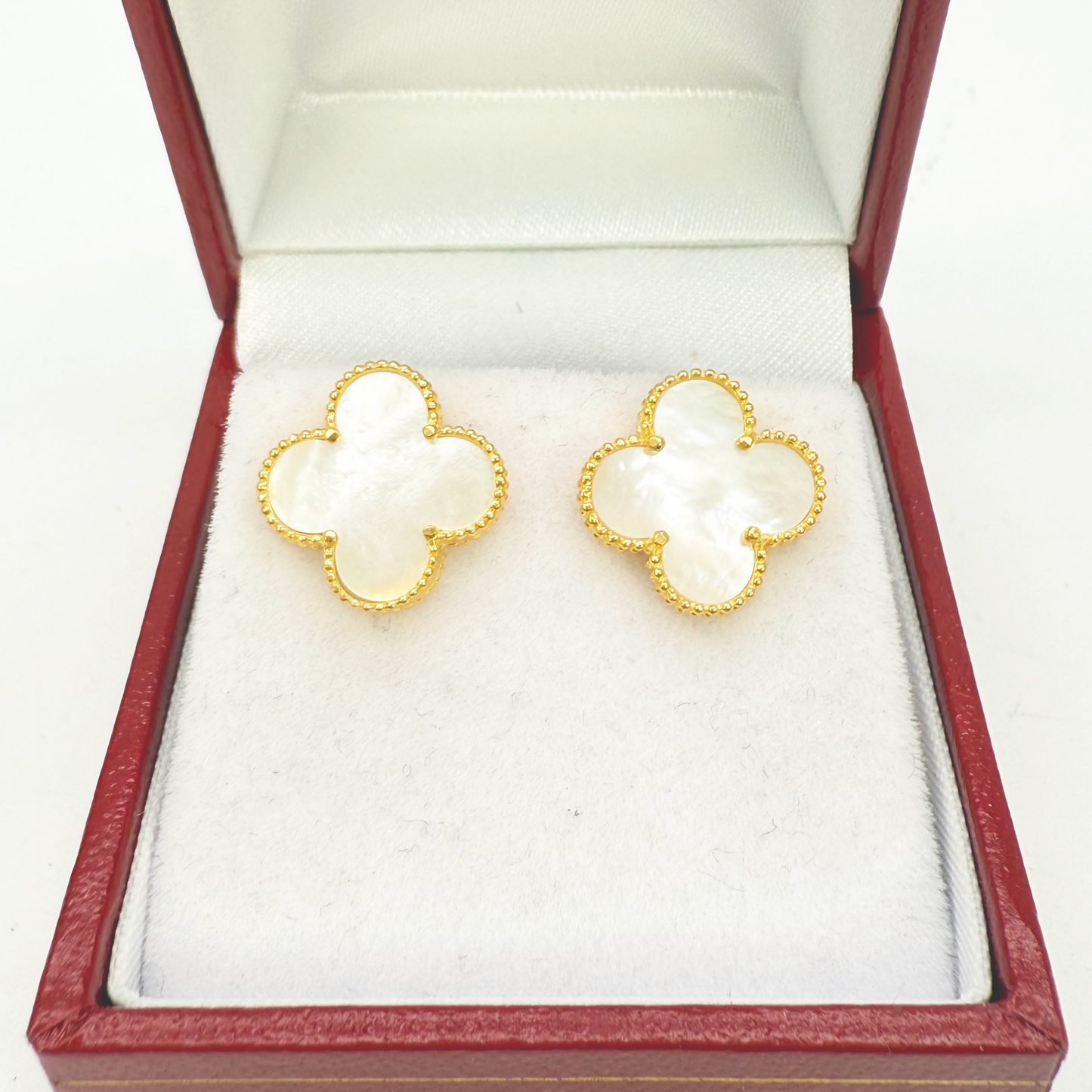 22ct Yellow Gold Mother Of Pearl Clover Stud Earrings