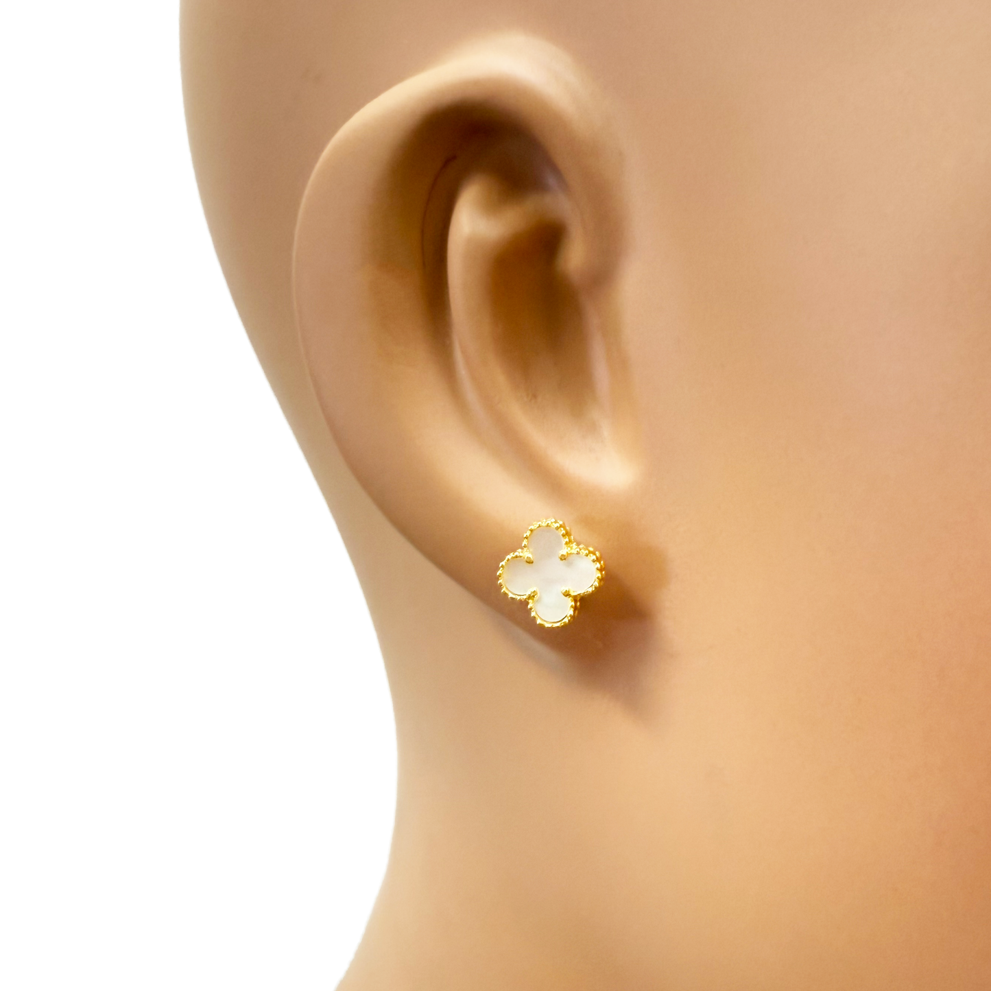 22ct Yellow Gold Small Mother Of Pearl Clover Stud Earrings 9mm Width