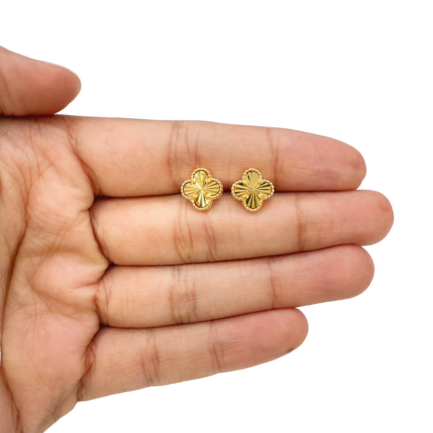 22ct Yellow Gold Small Diamond Cut Clover Stud Earrings 9mm Width