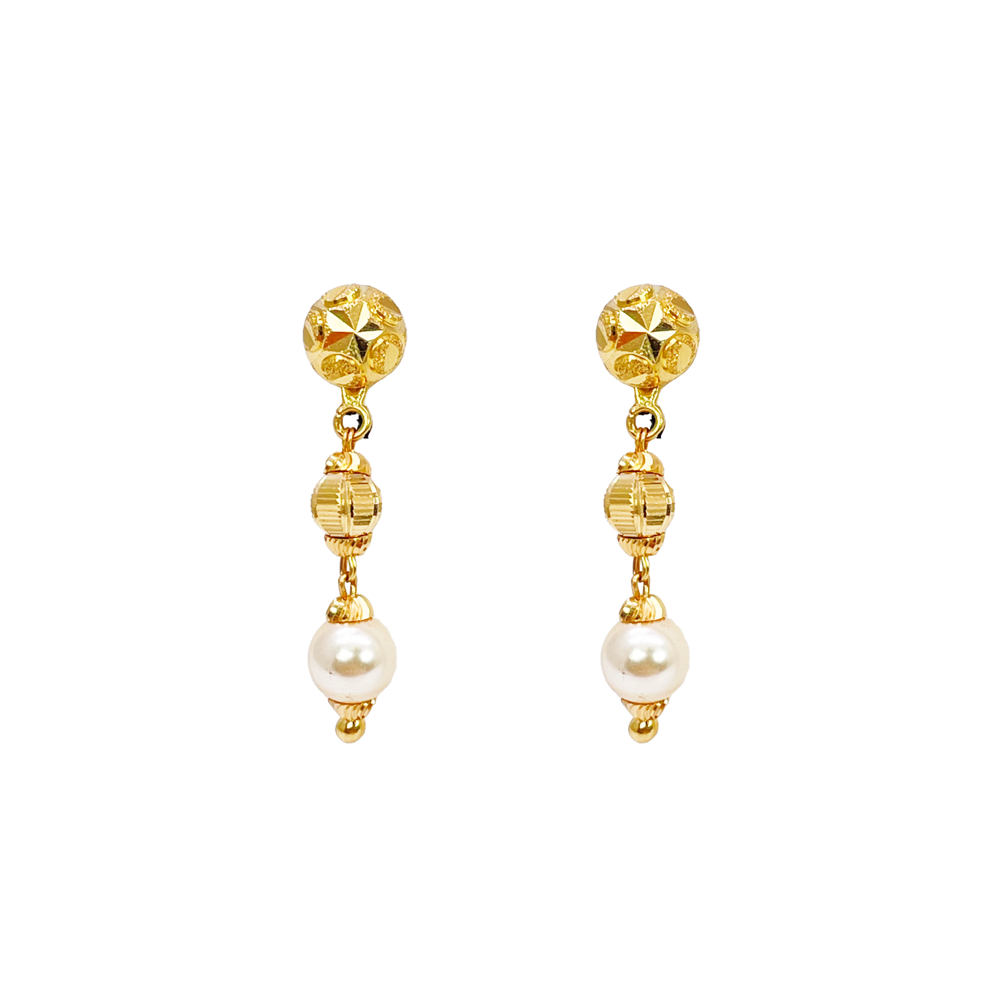 22ct Yellow Gold Pearls & Beaded Diamond Cut Ball Necklace/Earrings Set