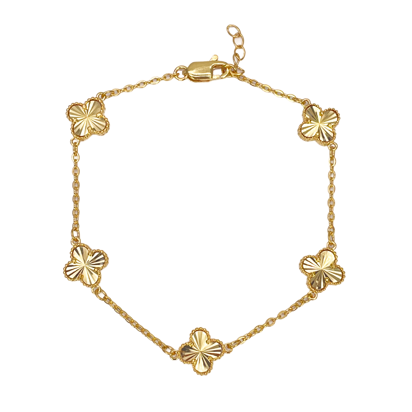 22ct Yellow Gold Trendy Diamond Cut Mini Flower Bracelet 7''inches
