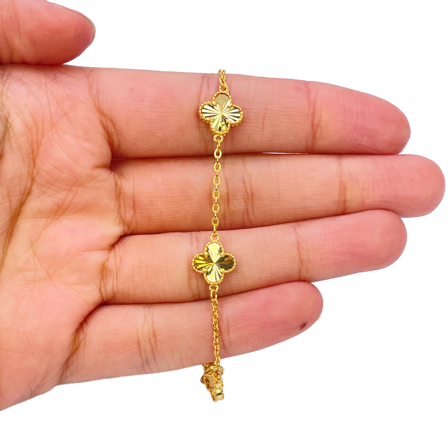 22ct Yellow Gold Trendy Diamond Cut Mini Flower Bracelet 7''inches