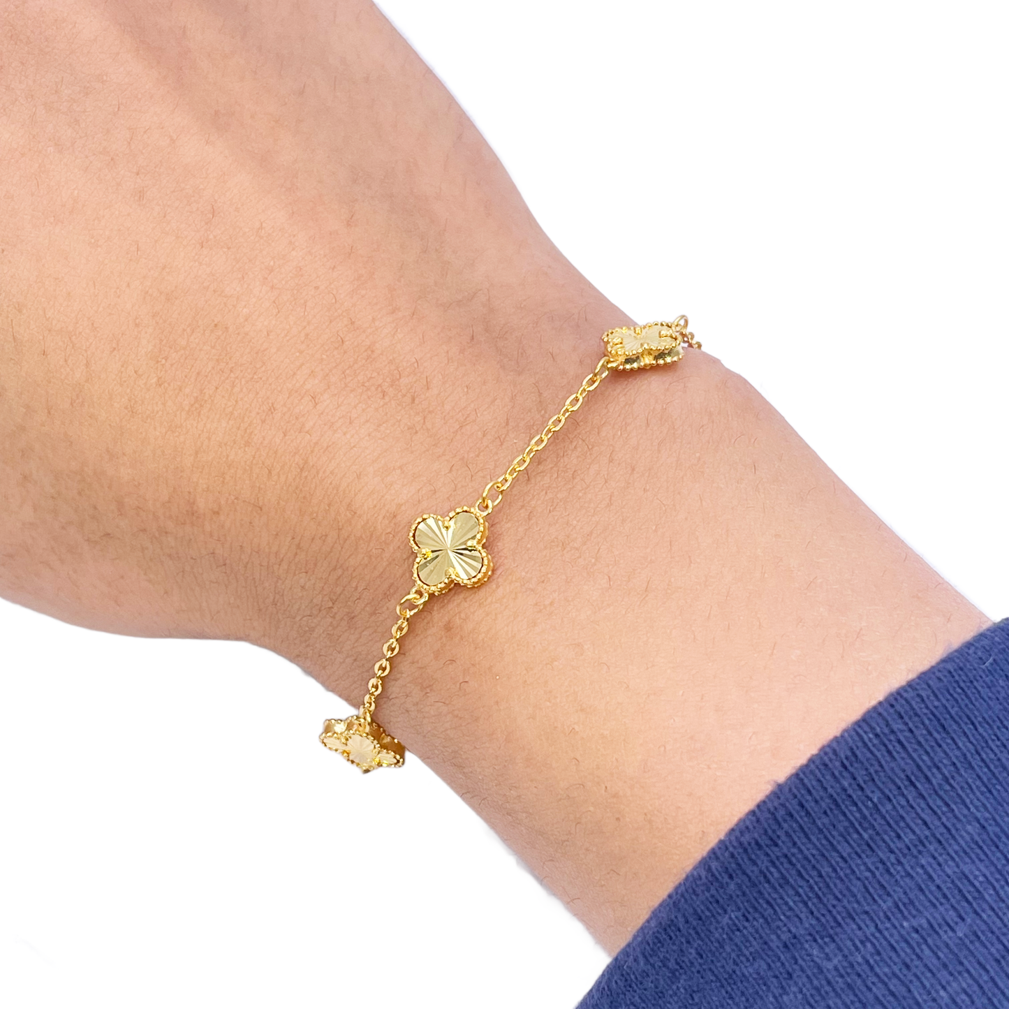 22ct Yellow Gold Trendy Diamond Cut Mini Flower Bracelet 7''inches