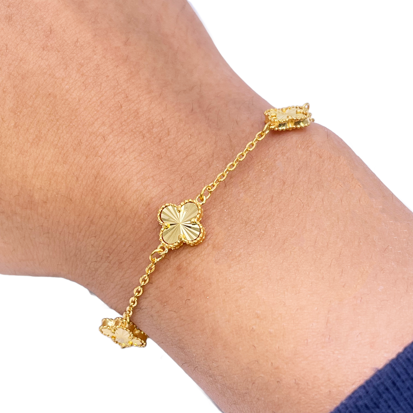 22ct Yellow Gold Trendy Diamond Cut Mini Flower Bracelet 7''inches
