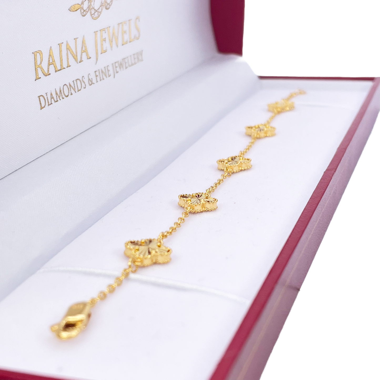 22ct Yellow Gold Trendy Diamond Cut Mini Flower Bracelet 7''inches