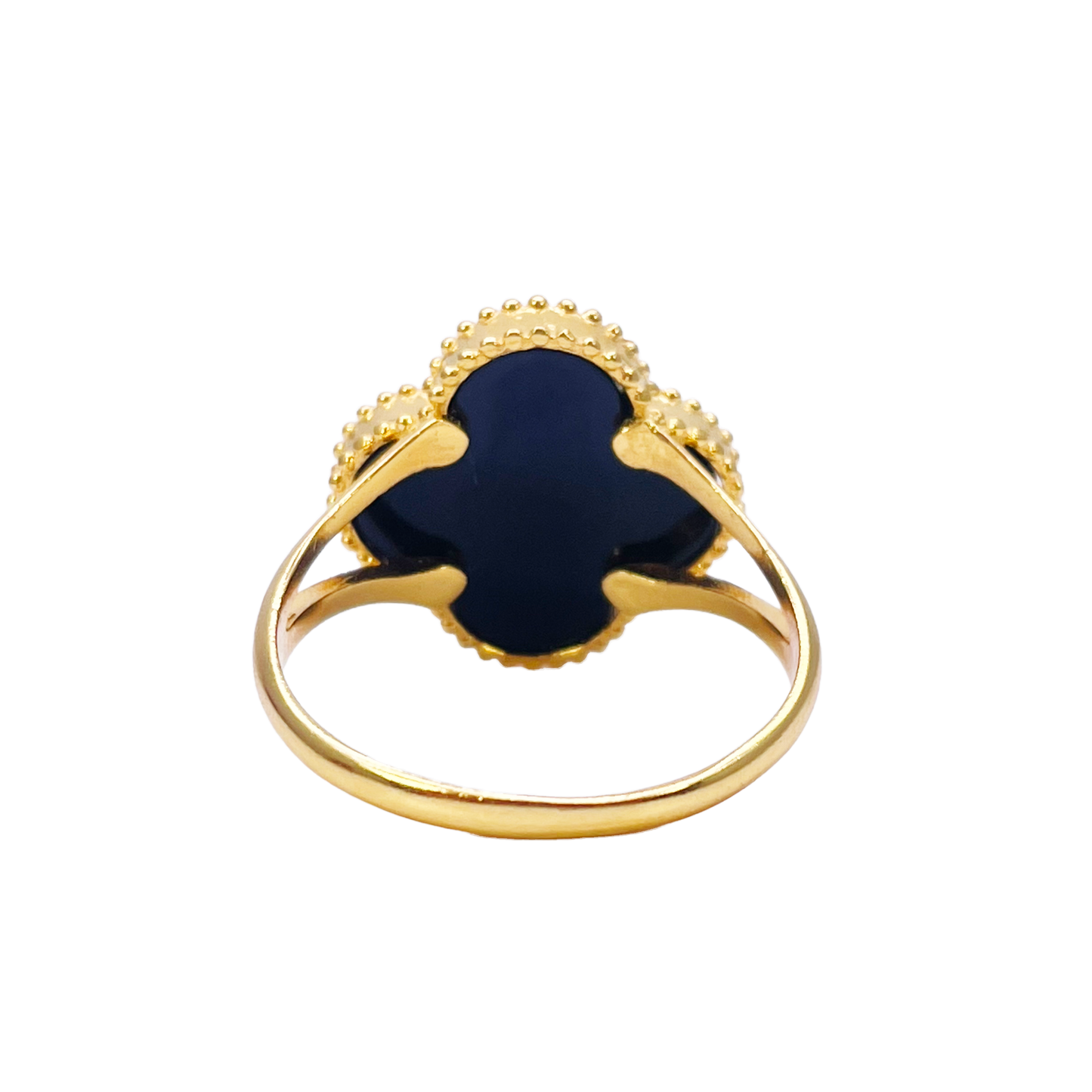 22ct Yellow Gold Trendy Black Onyx Leaf Split Shank Ring