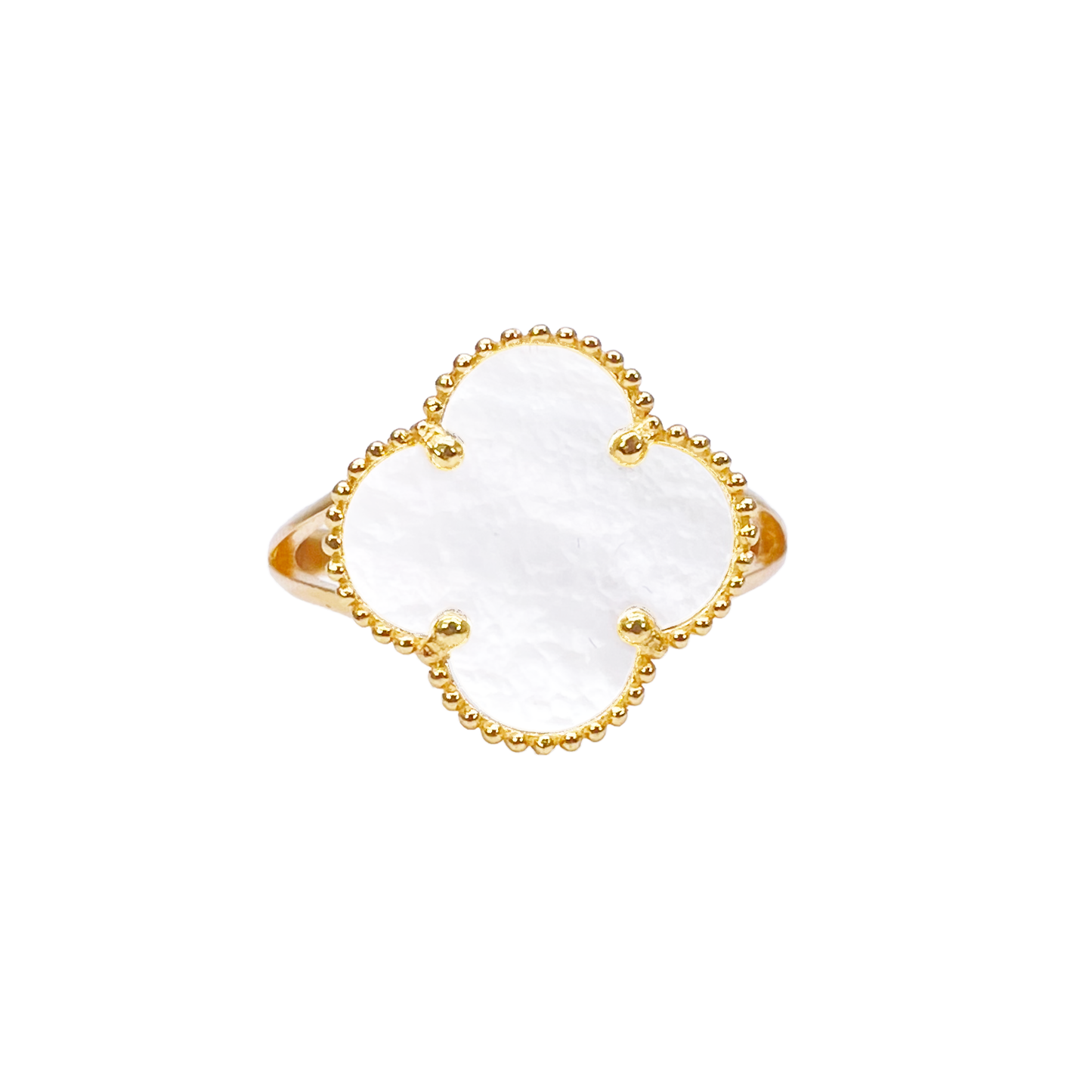 22ct Yellow Gold Trendy Mother Of Pearl Leaf Split Shank Ring