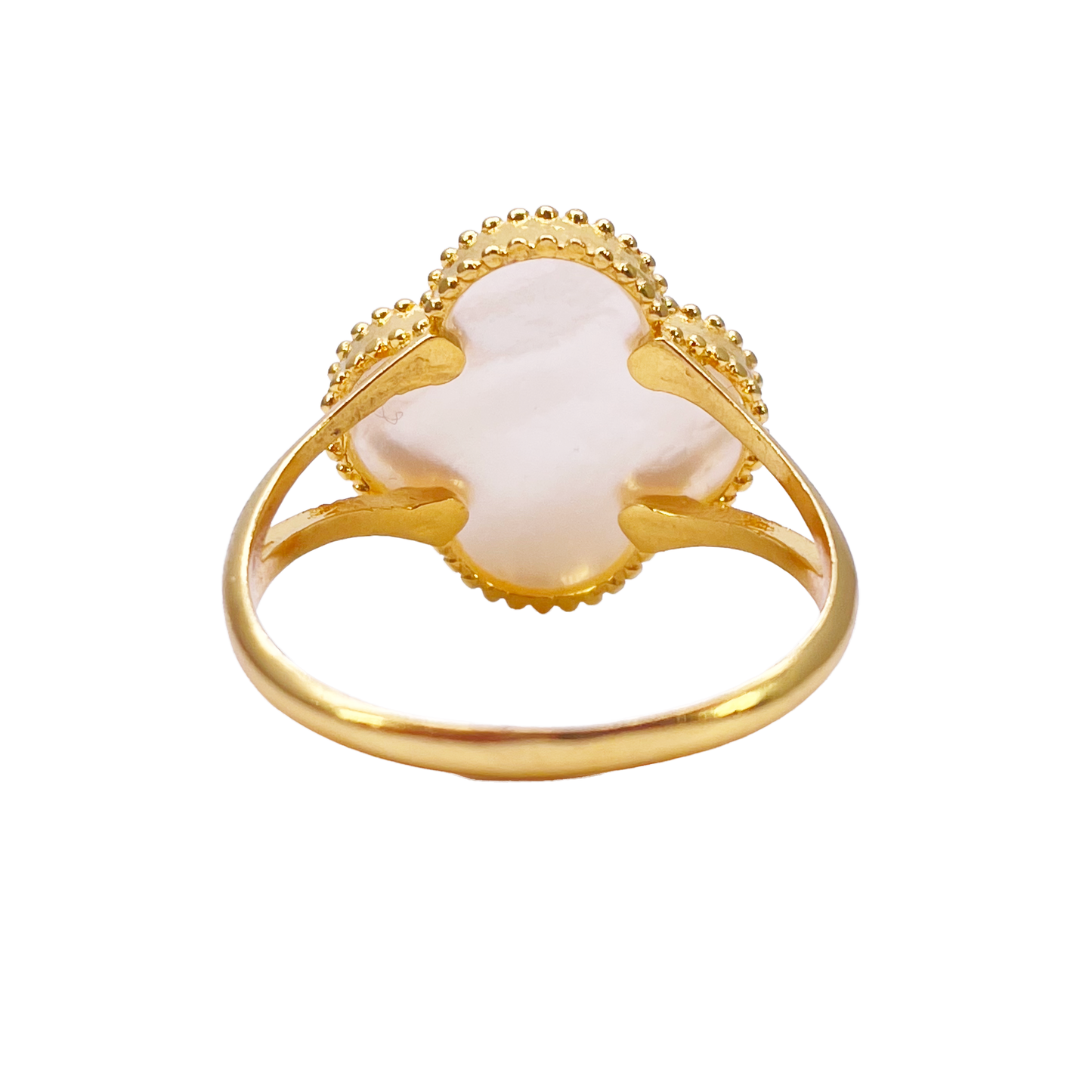 22ct Yellow Gold Trendy Mother Of Pearl Leaf Split Shank Ring