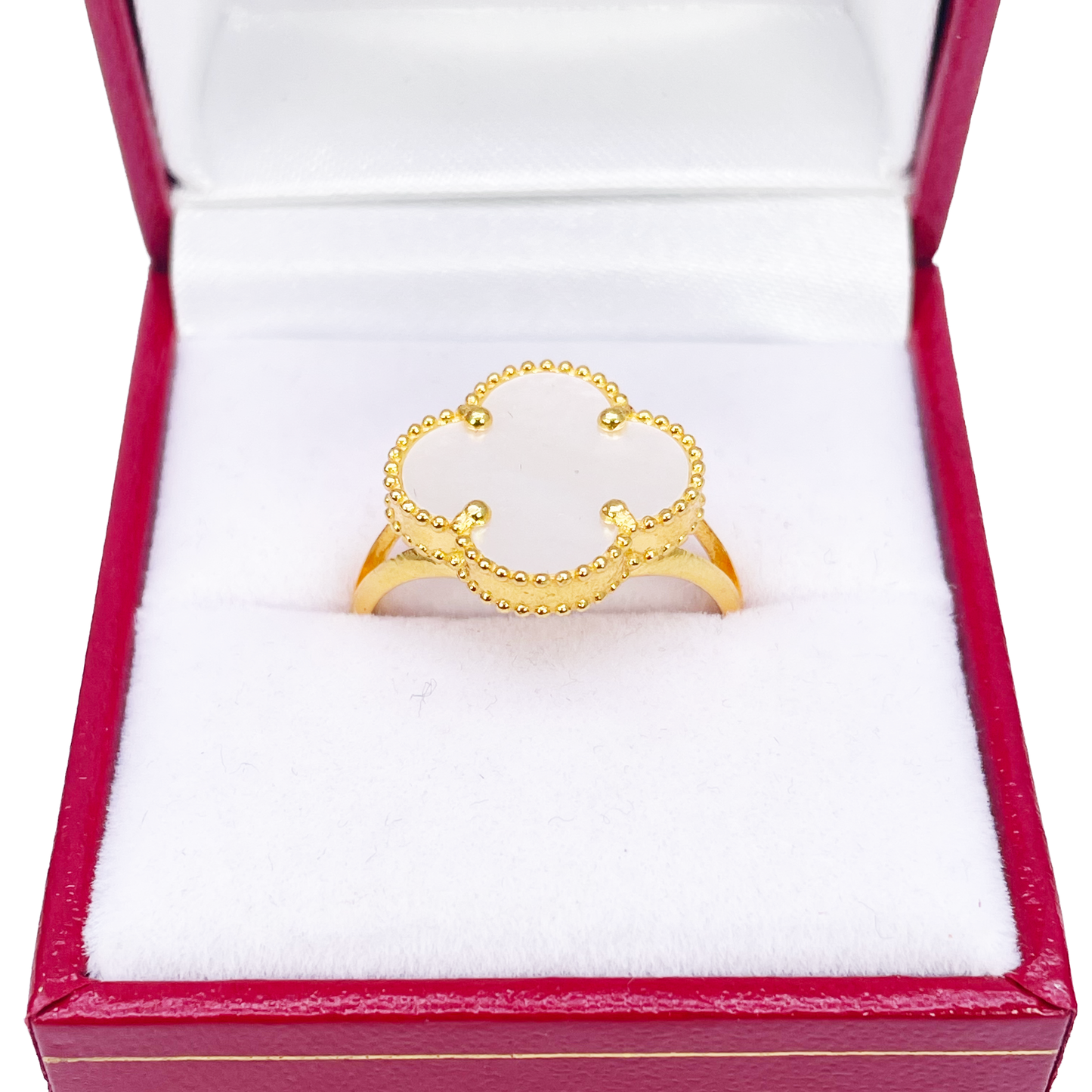 22ct Yellow Gold Trendy Mother Of Pearl Leaf Split Shank Ring