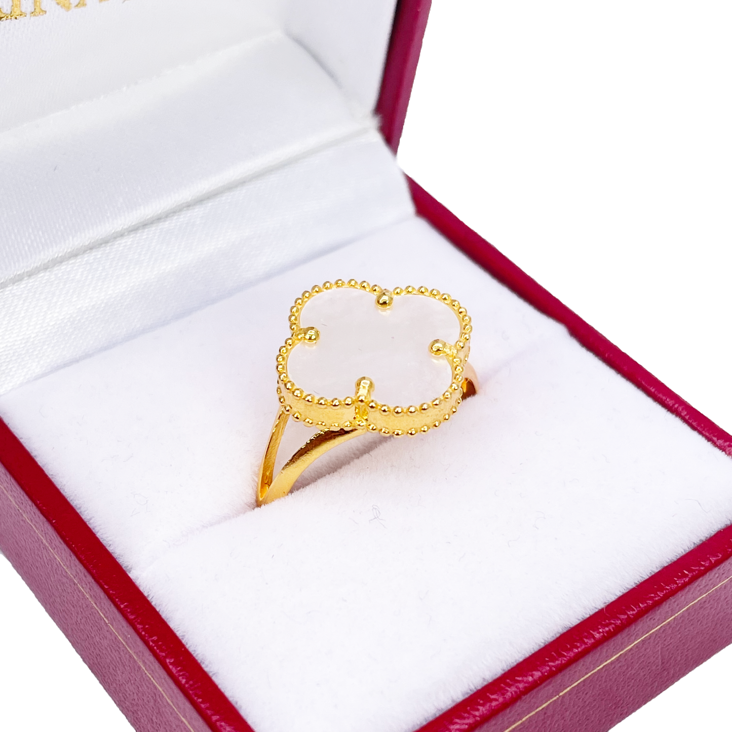 22ct Yellow Gold Trendy Mother Of Pearl Leaf Split Shank Ring