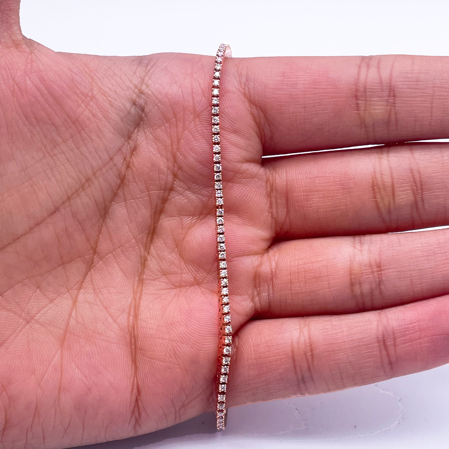 14ct Rose Gold Diamond Tennis Bracelet 4-Claw 0.90cts 7.25'' Inches H-SI
