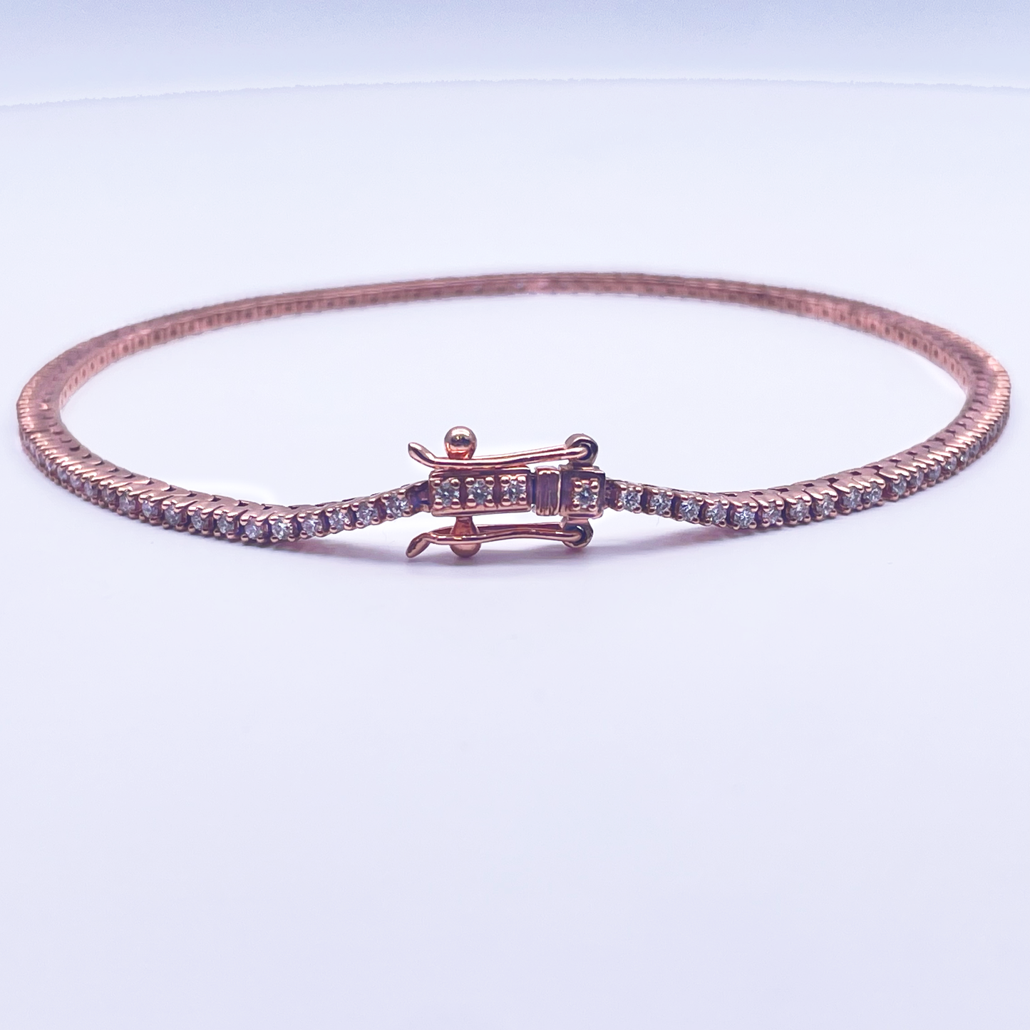 14ct Rose Gold Diamond Tennis Bracelet 4-Claw 0.90cts 7.25'' Inches H-SI