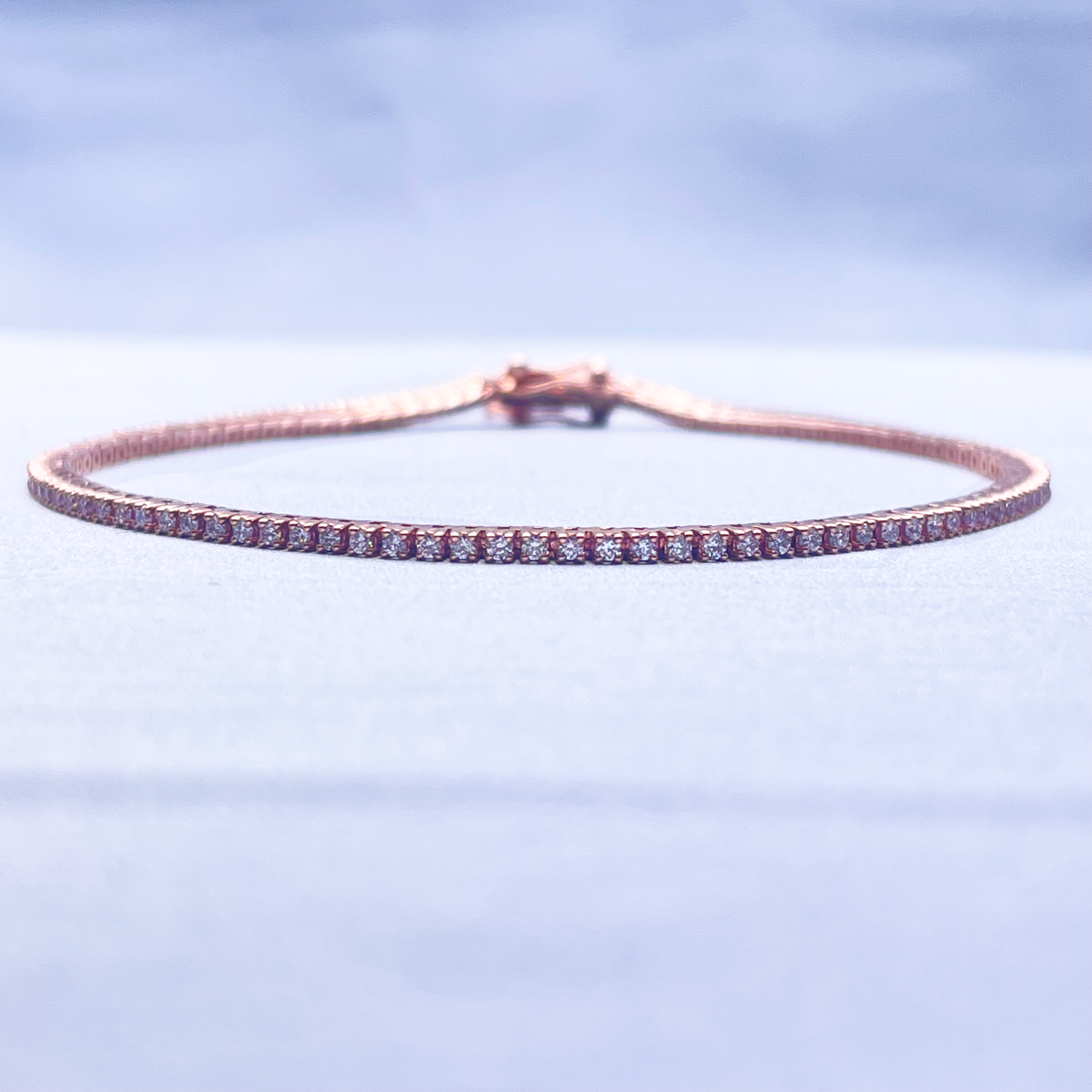 14ct Rose Gold Diamond Tennis Bracelet 4-Claw 0.90cts 7.25'' Inches H-SI