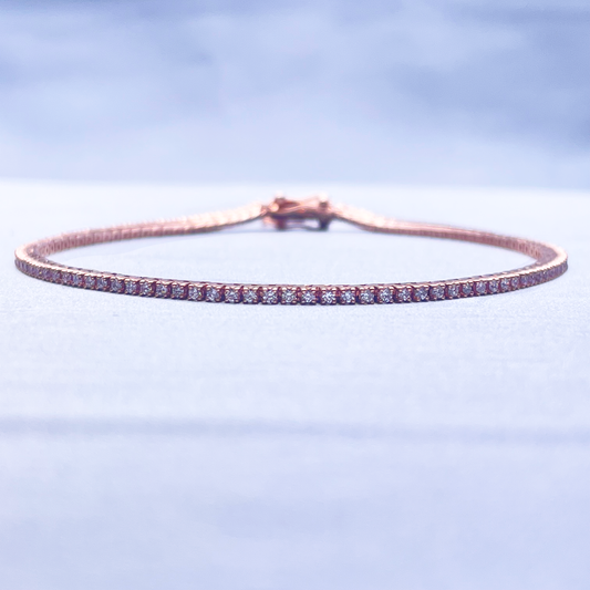 14ct Rose Gold Diamond Tennis Bracelet 4-Claw 0.90cts 7.25'' Inches H-SI  Diamond Bracelet