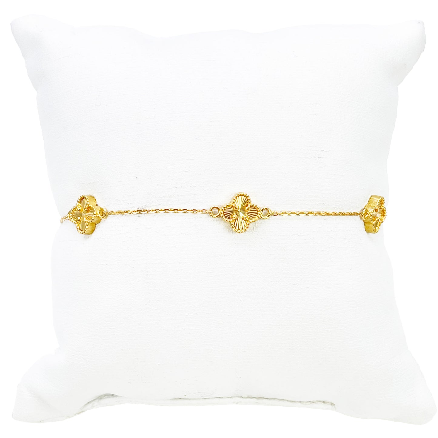 22ct Yellow Gold 5 Floral Mini Clover Diamond Cut Bracelet 7.5 Inches