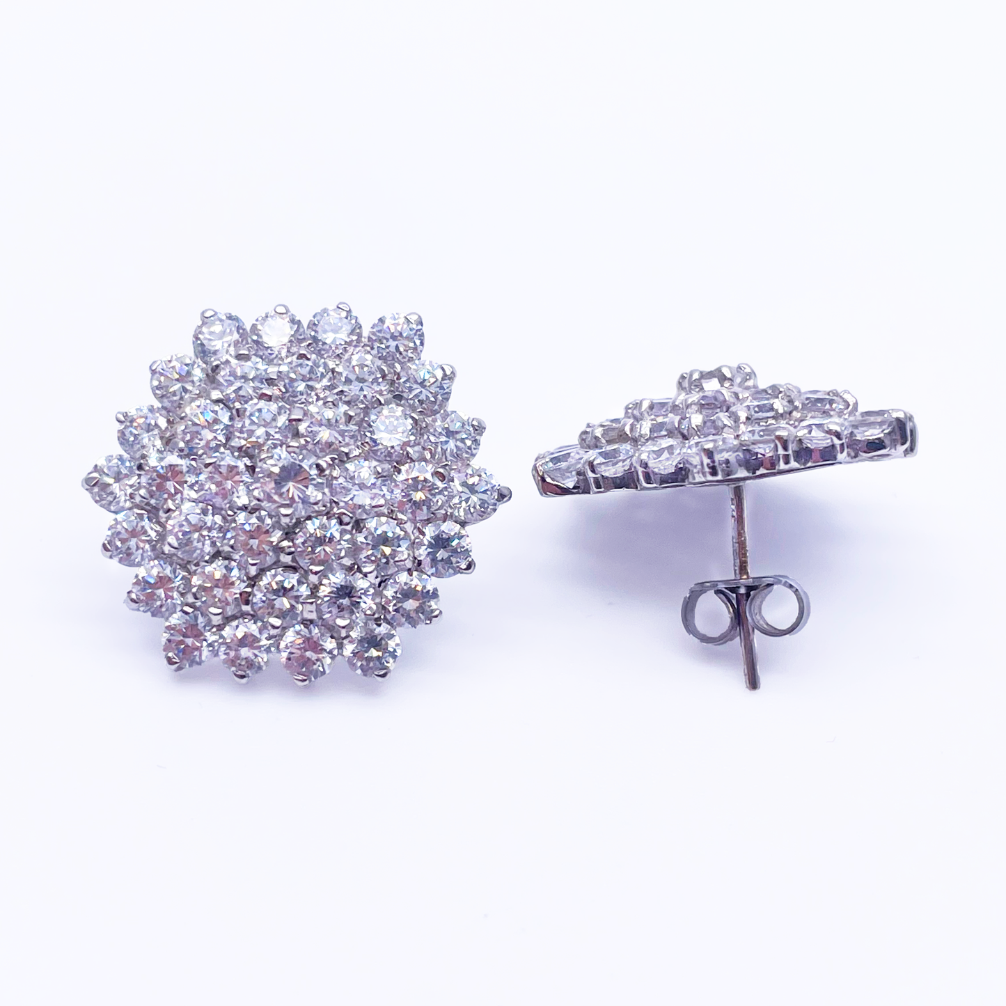 9ct White Gold Cubic Zirconia Hexagonal Cluster Earrings Hallmarked 20mm Wide
