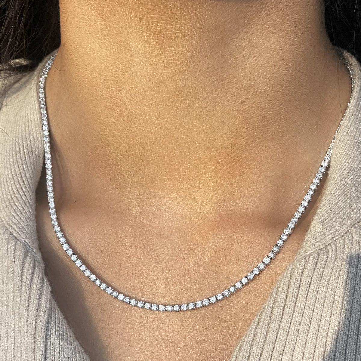14ct White Gold Diamond Tennis Necklace 7.74ct 17''inches