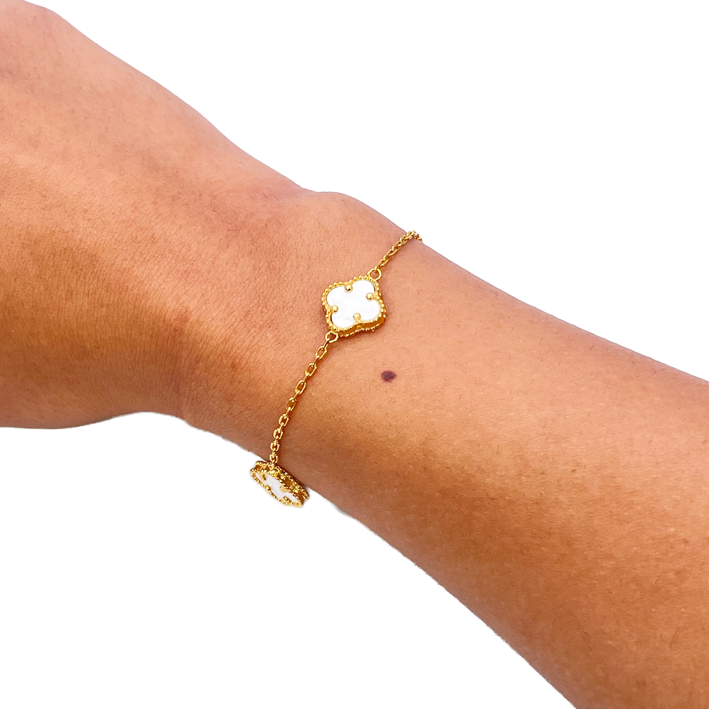 22ct Yellow Gold Mother Of Pearl Clover Necklace, Bracelet & Matching Earrings Set