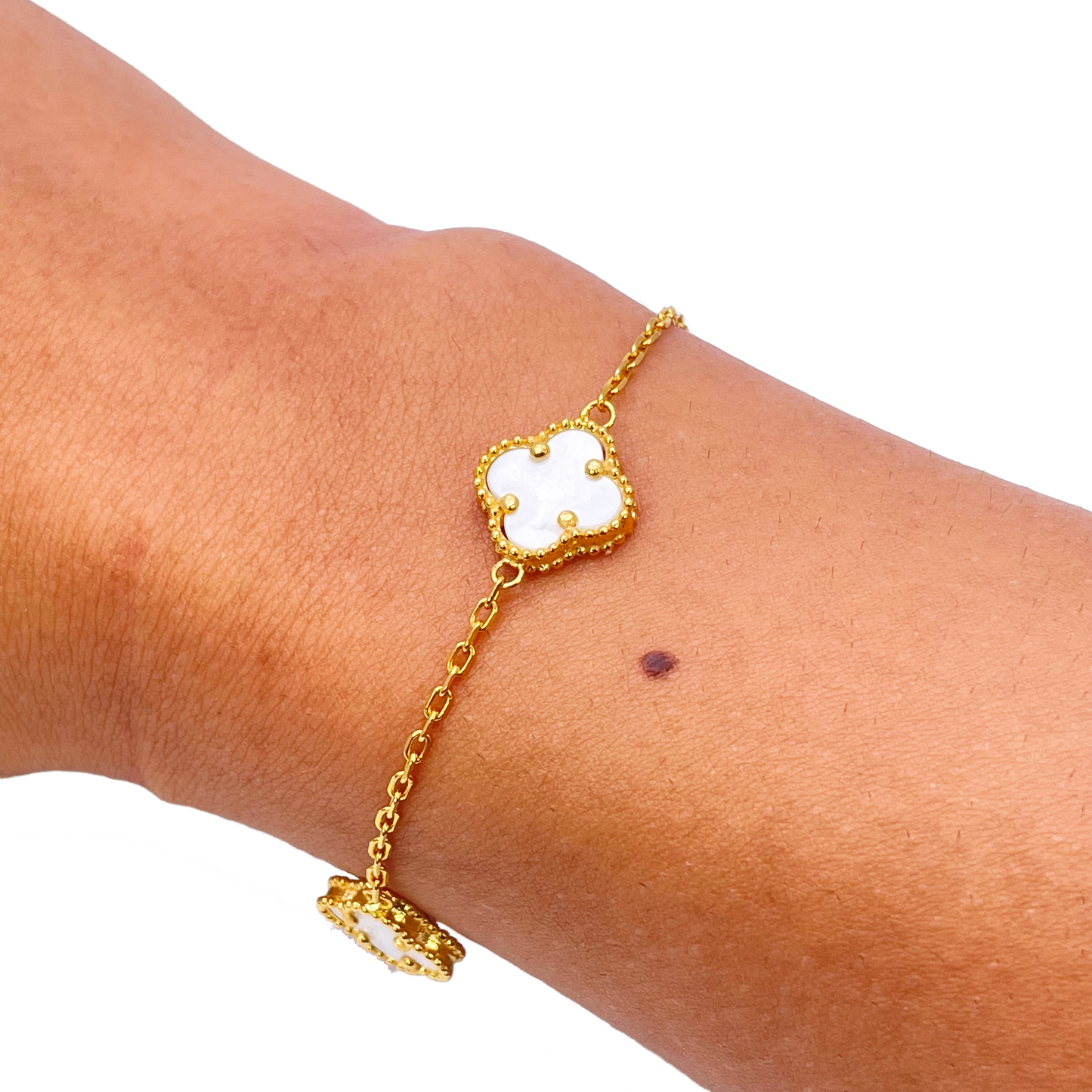 22ct Yellow Gold Mother Of Pearl Clover Necklace, Bracelet & Matching Earrings Set