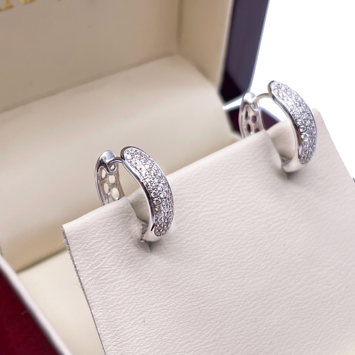 18ct White Gold 3 Row Diamond Pair Of Hoop Huggies Earrings 0.29ct