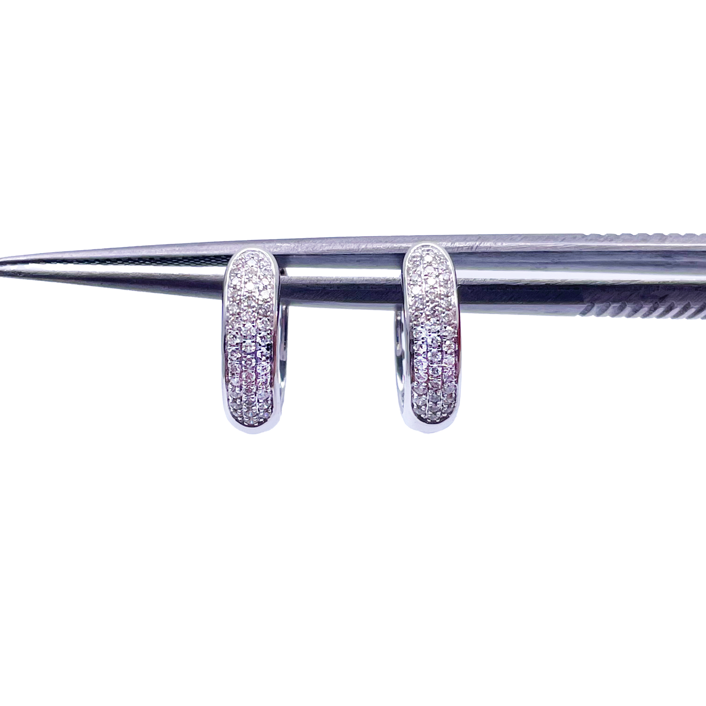 18ct White Gold 3 Row Diamond Pair Of Hoop Huggies Earrings 0.29ct
