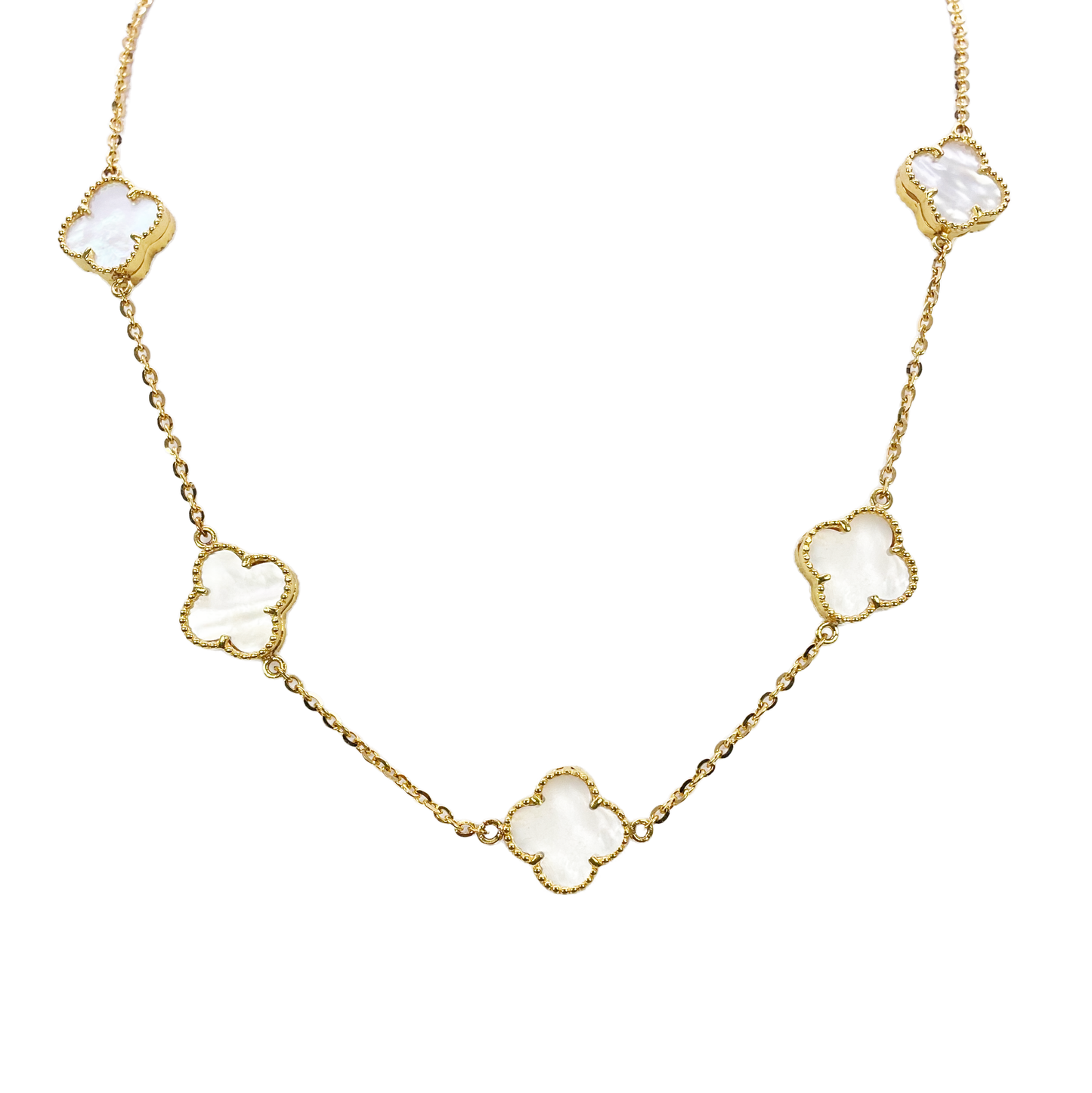 22ct Yellow Gold Mother Of Pearl Clover Necklace 18 Inches