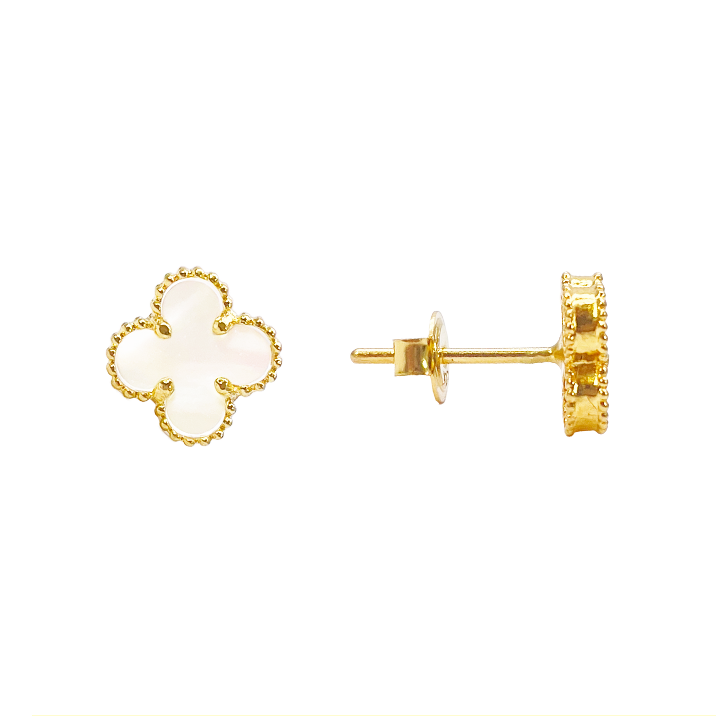 22ct Yellow Gold Small Mother Of Pearl Clover Stud Earrings 9mm Width