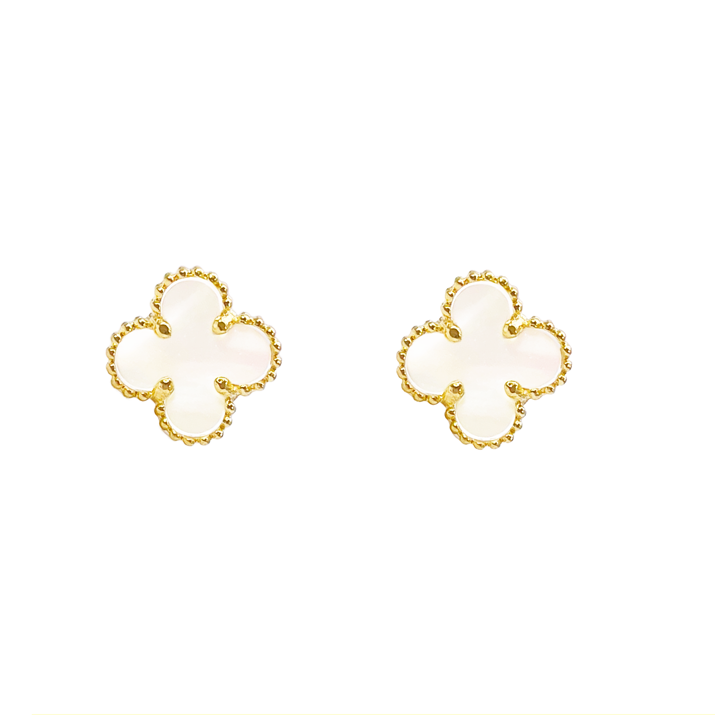 22ct Yellow Gold Small Mother Of Pearl Clover Stud Earrings 9mm Width