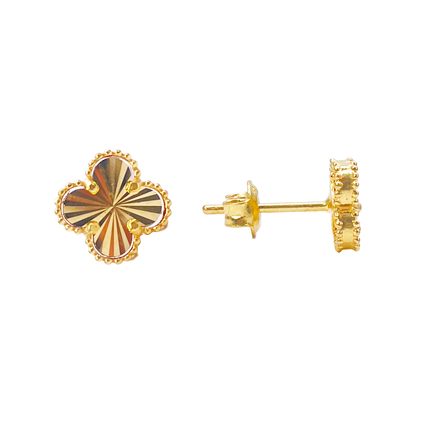 22ct Yellow Gold Small Diamond Cut Clover Stud Earrings 9mm Width