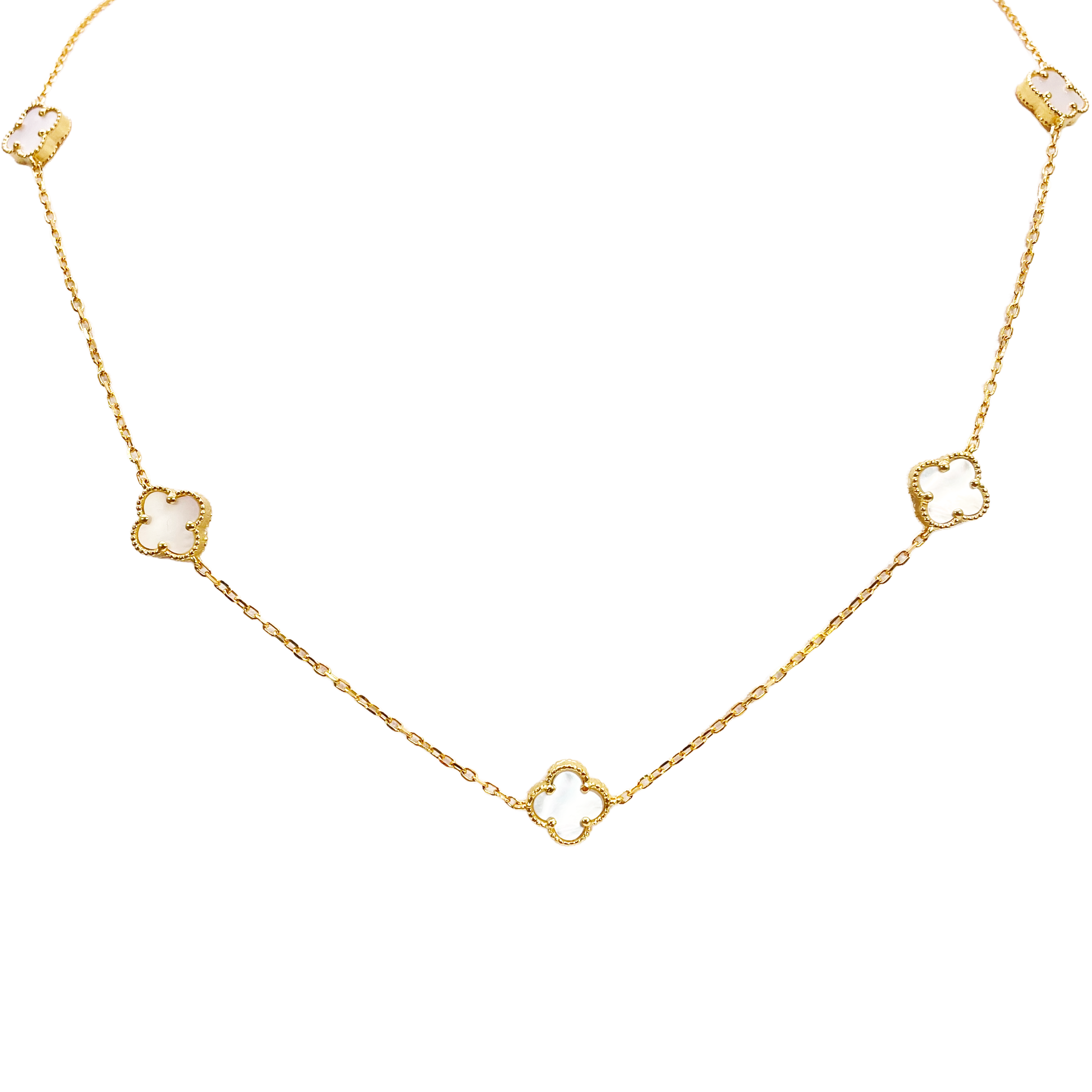 22ct Yellow Gold Mother Of Pearl Clover Necklace 19.5"inches Width 9.4mm  Diamond Bracelets