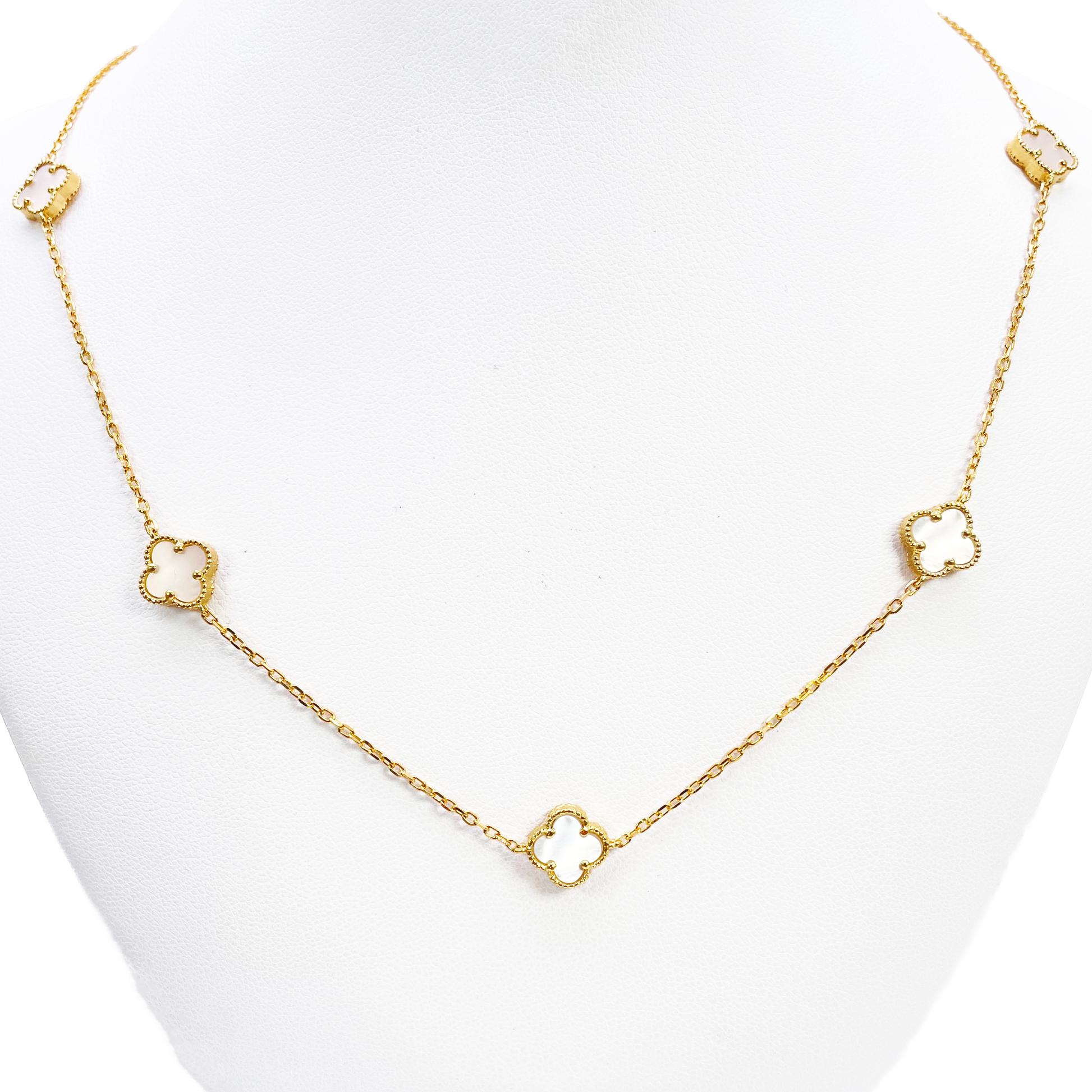 22ct Yellow Gold Mother Of Pearl Clover Necklace 19.5"inches Width 9.4mm  Diamond Bracelets