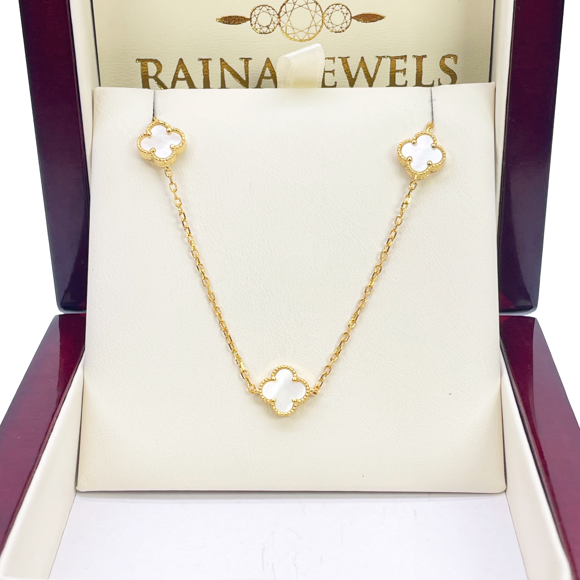 22ct Yellow Gold Mother Of Pearl Clover Necklace 19.5"inches Width 9.4mm  Diamond Bracelets