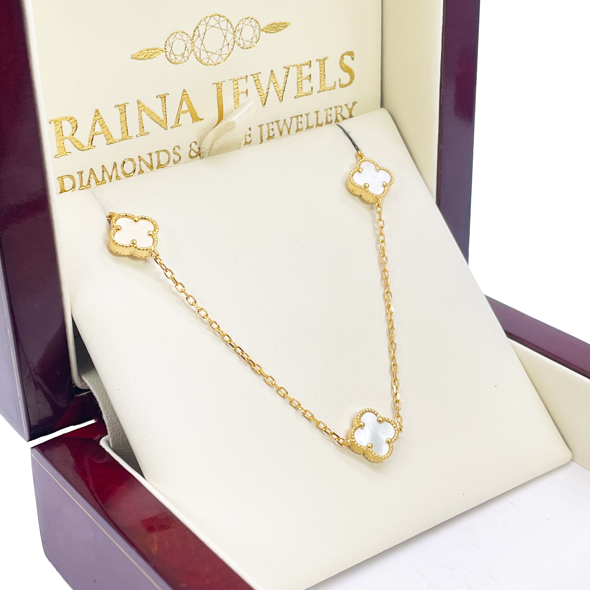 22ct Yellow Gold Mother Of Pearl Clover Necklace 19.5"inches Width 9.4mm  Diamond Bracelets