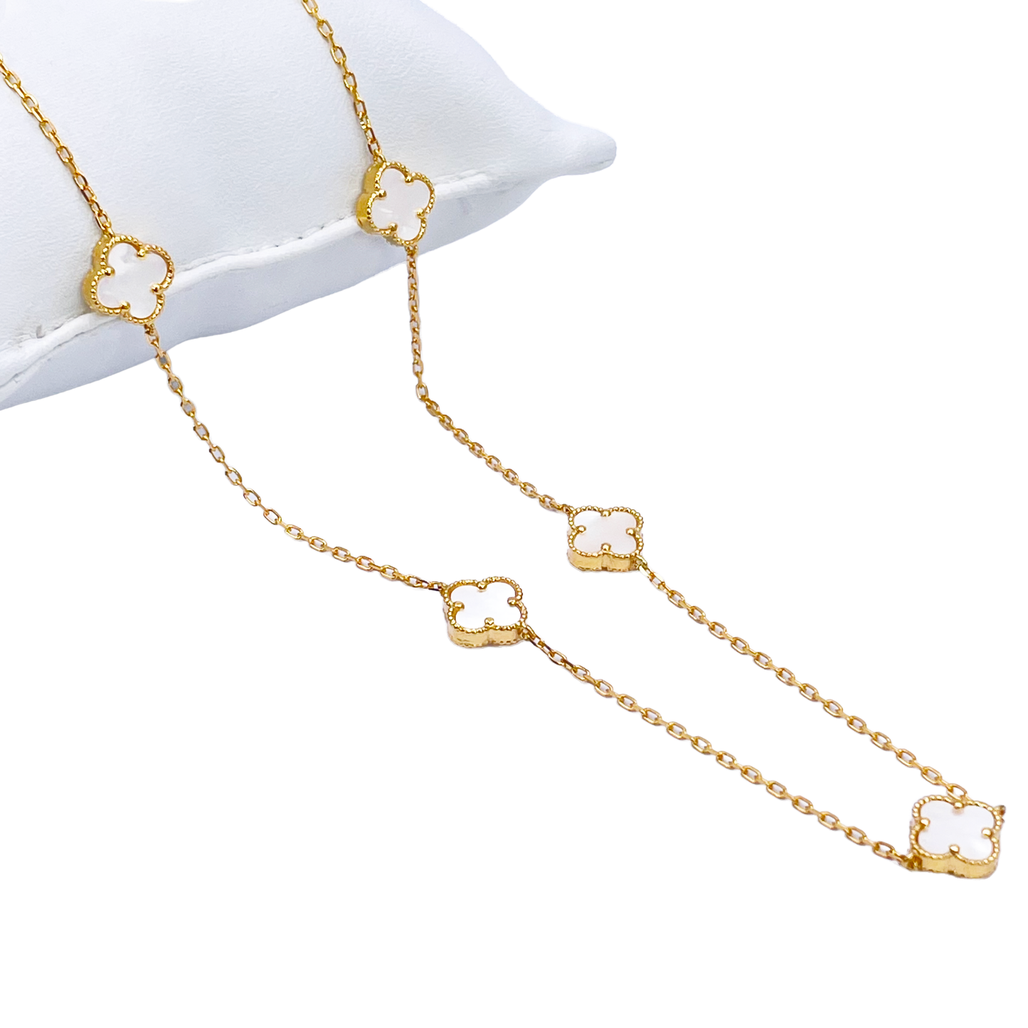 22ct Yellow Gold Mother Of Pearl Clover Necklace 19.5"inches Width 9.4mm  Diamond Bracelets