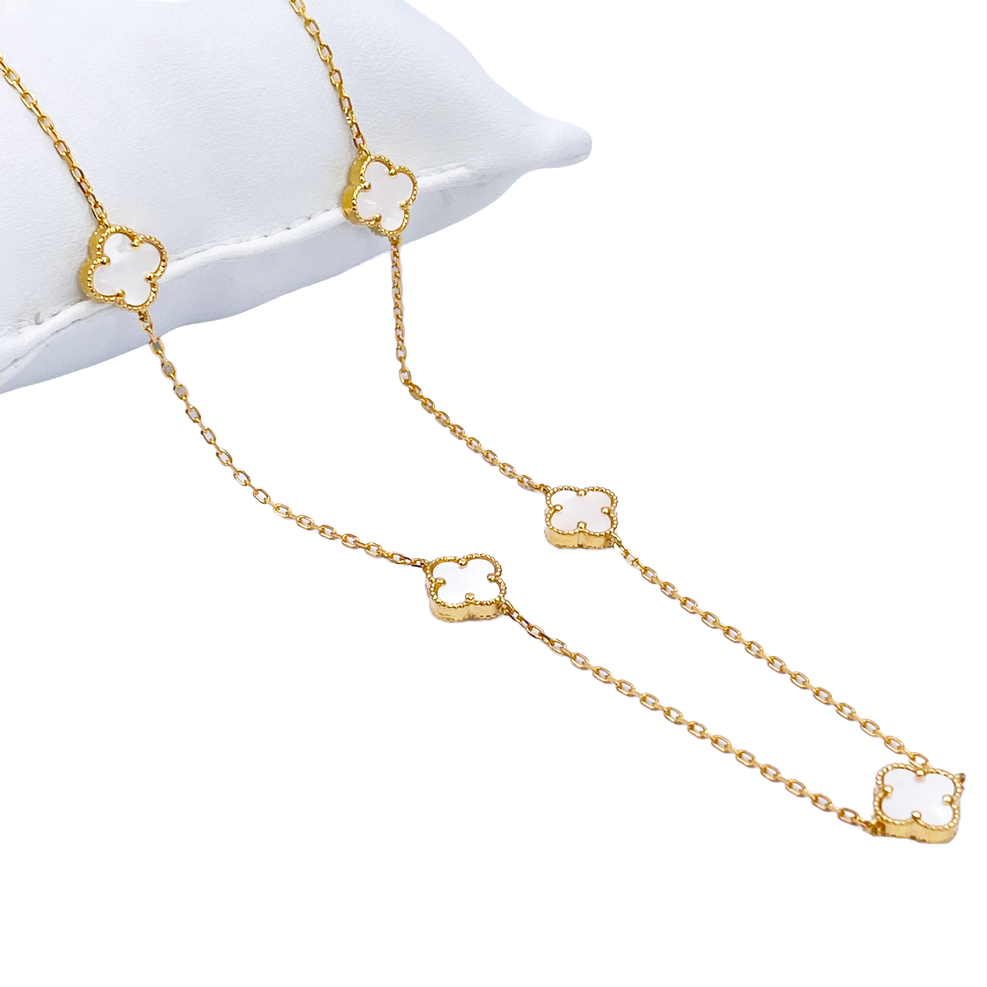 22ct Yellow Gold Mother Of Pearl Clover Necklace 19.5"inches Width 9.4mm  Diamond Bracelets