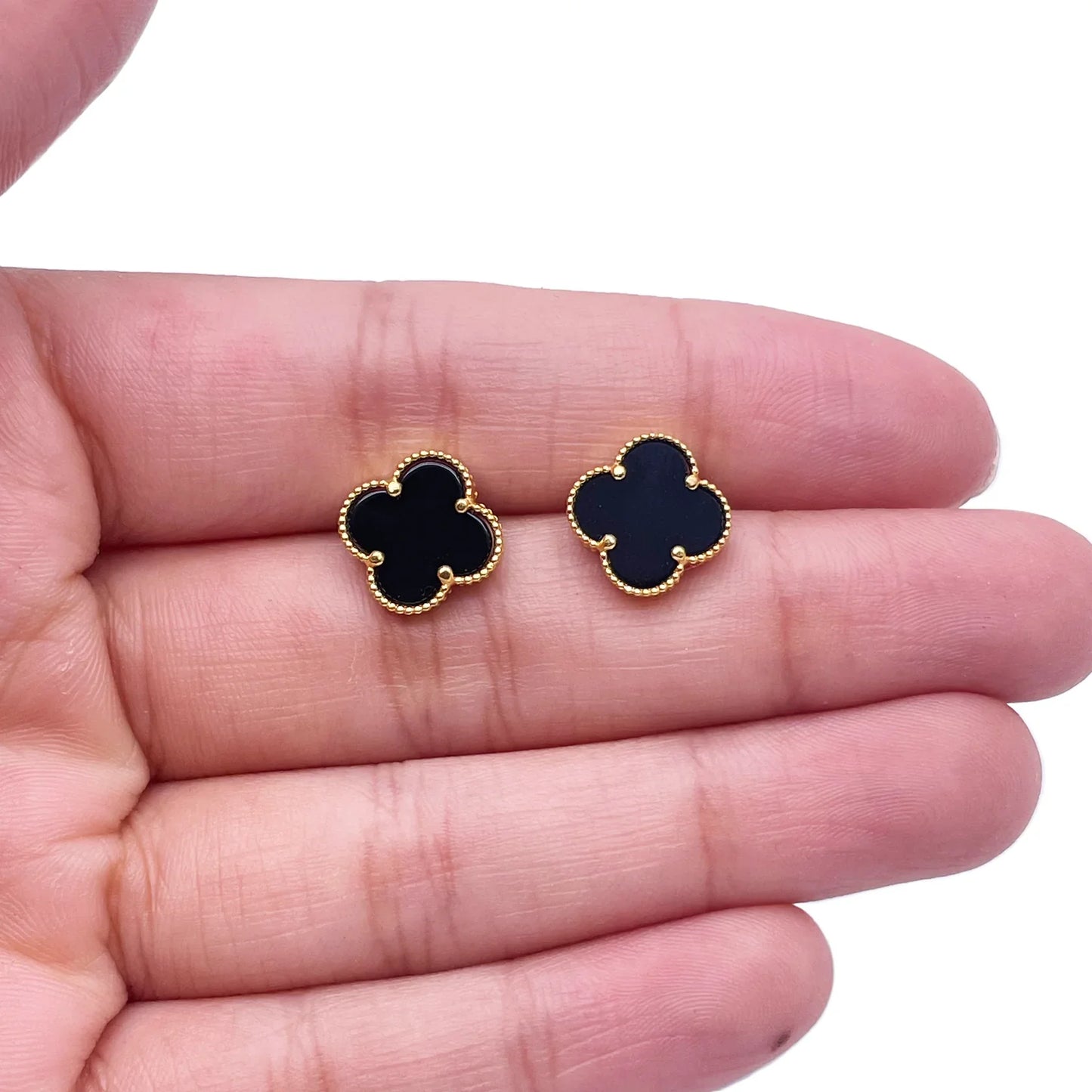 22ct Yellow Gold Black Onyx Three Clover Necklace, Bracelet & Matching Earrings Set